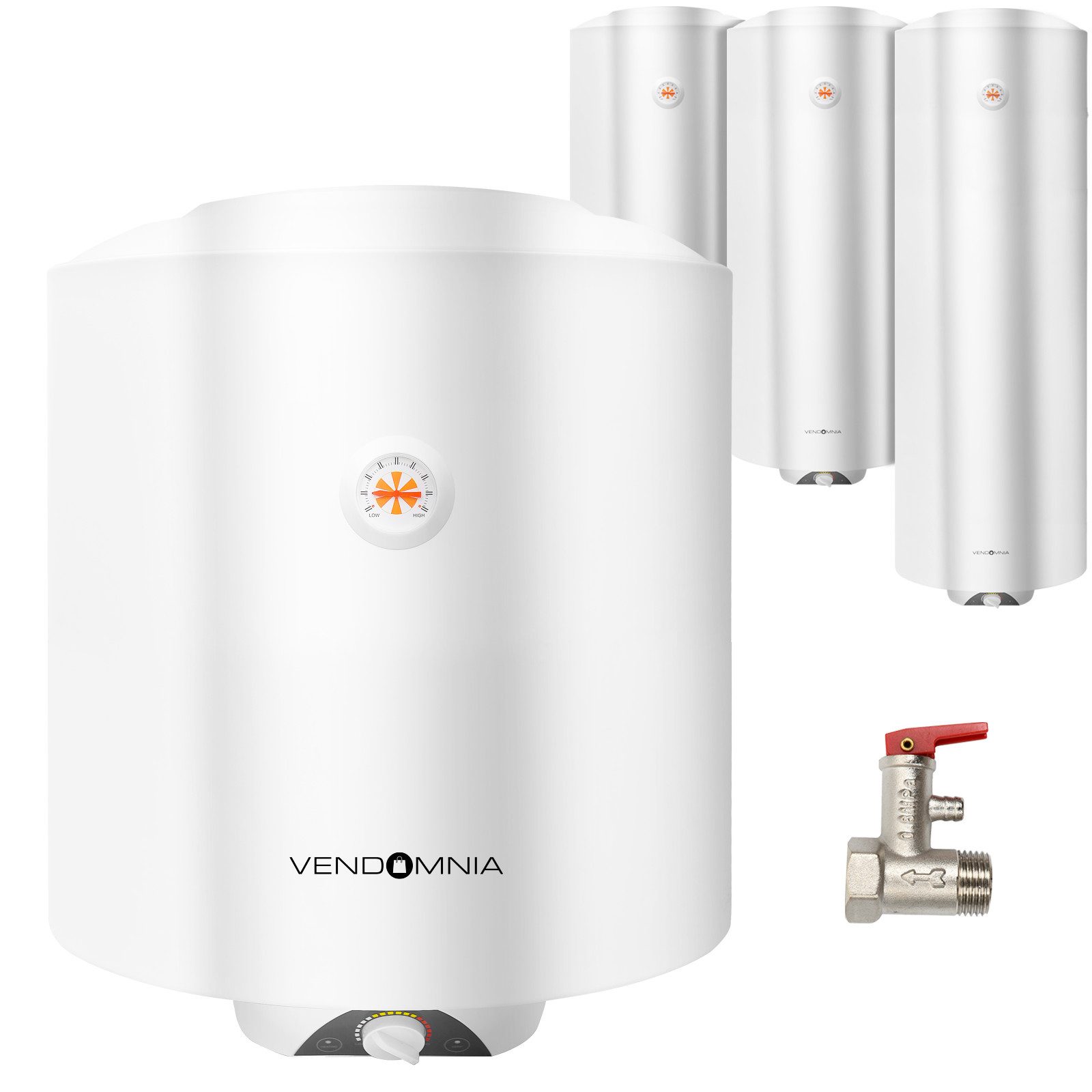 VENDOMNIA Wandspeicher Elektro Warmwasserspeicher 30, 50, 80, 100 Liter Speicher, (Thermometer, emailliert für Wandmontage), Wasserboiler, Boiler, Warmwasserbereiter, Warmwasserboiler für Bad
