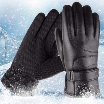 FIDDY Skihandschuhe Herren-Lederhandschuhe sind warme und dicke (regensichere und verdickte Touchscreen-Handschuhe, große Fahrradhandschuhe, wind- und kältebeständig)