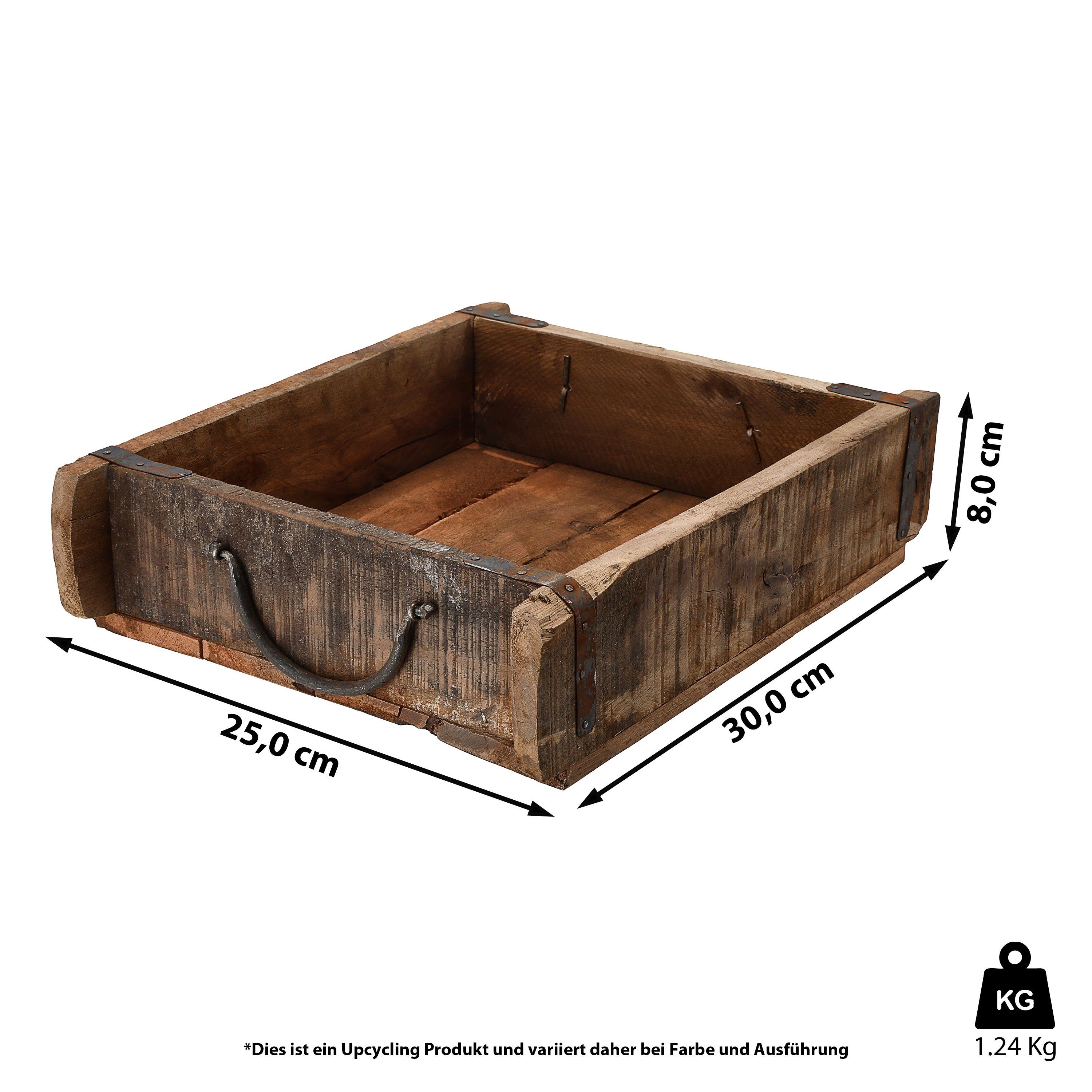 CEPEWA Holzkiste Holzkiste Ziegelform Altholz 30x25cm Upcycling Buche Metallhenkel