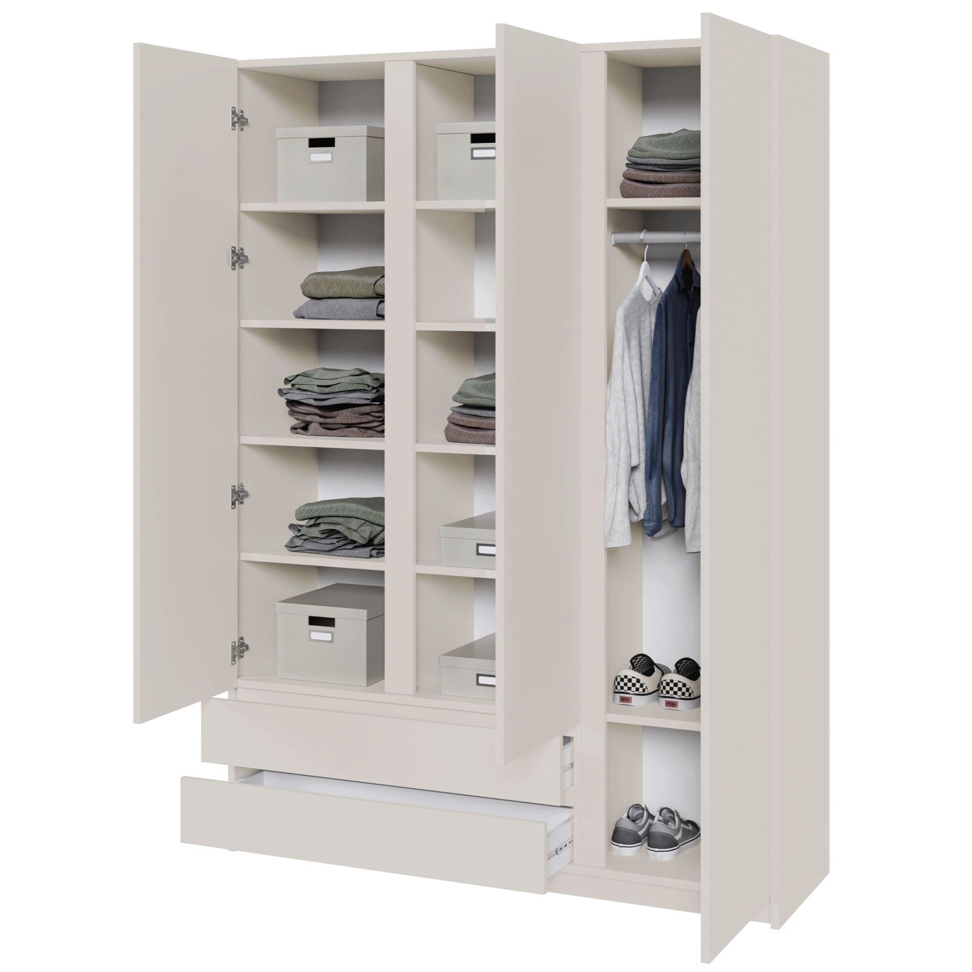 Selsey Kleiderschrank BEMMI mit Fächer, Kleiderstange und 2 Schubladen, Kaschmirgrau