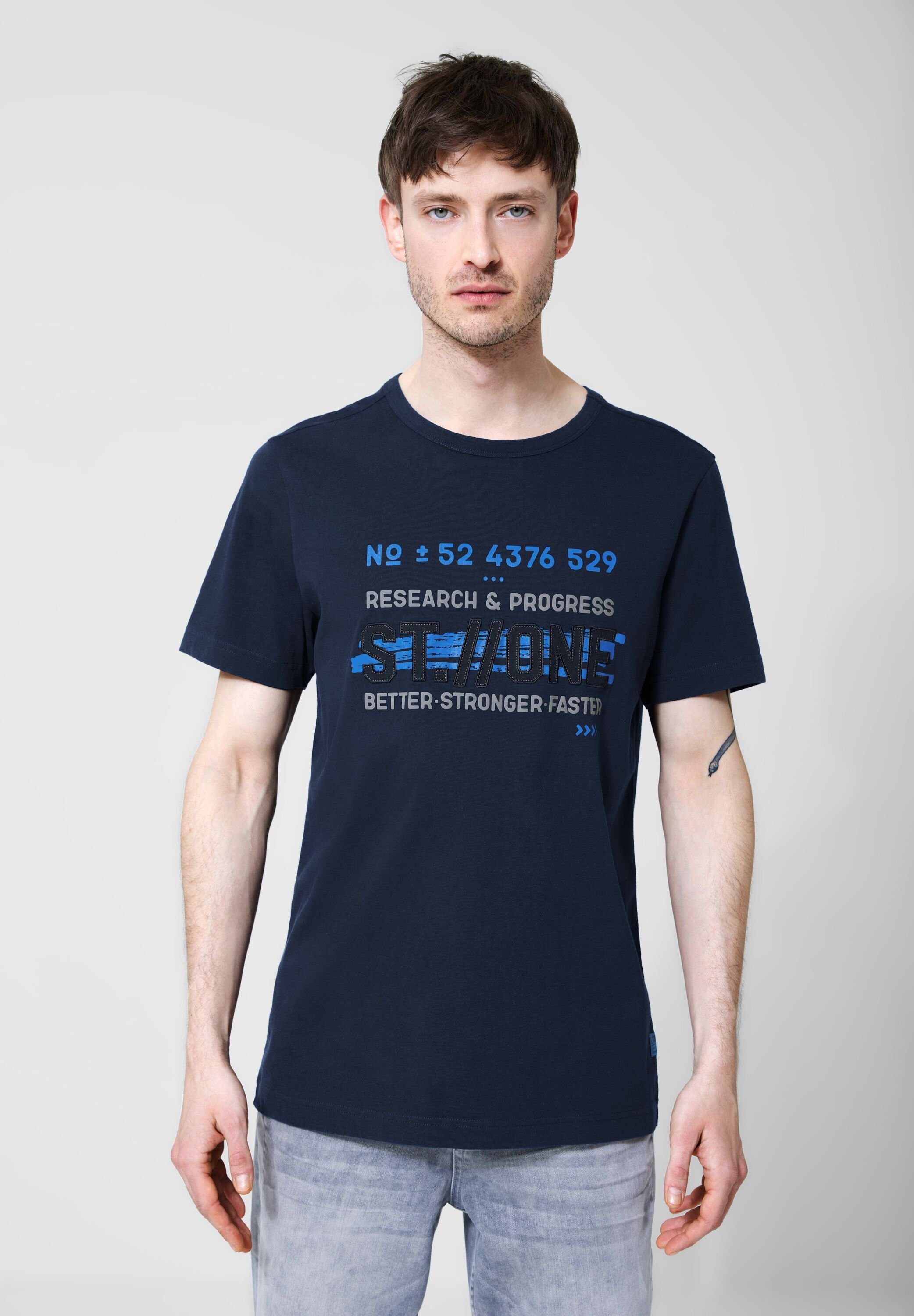 STREET ONE MEN T-Shirt mit Wordingprint navy blue
