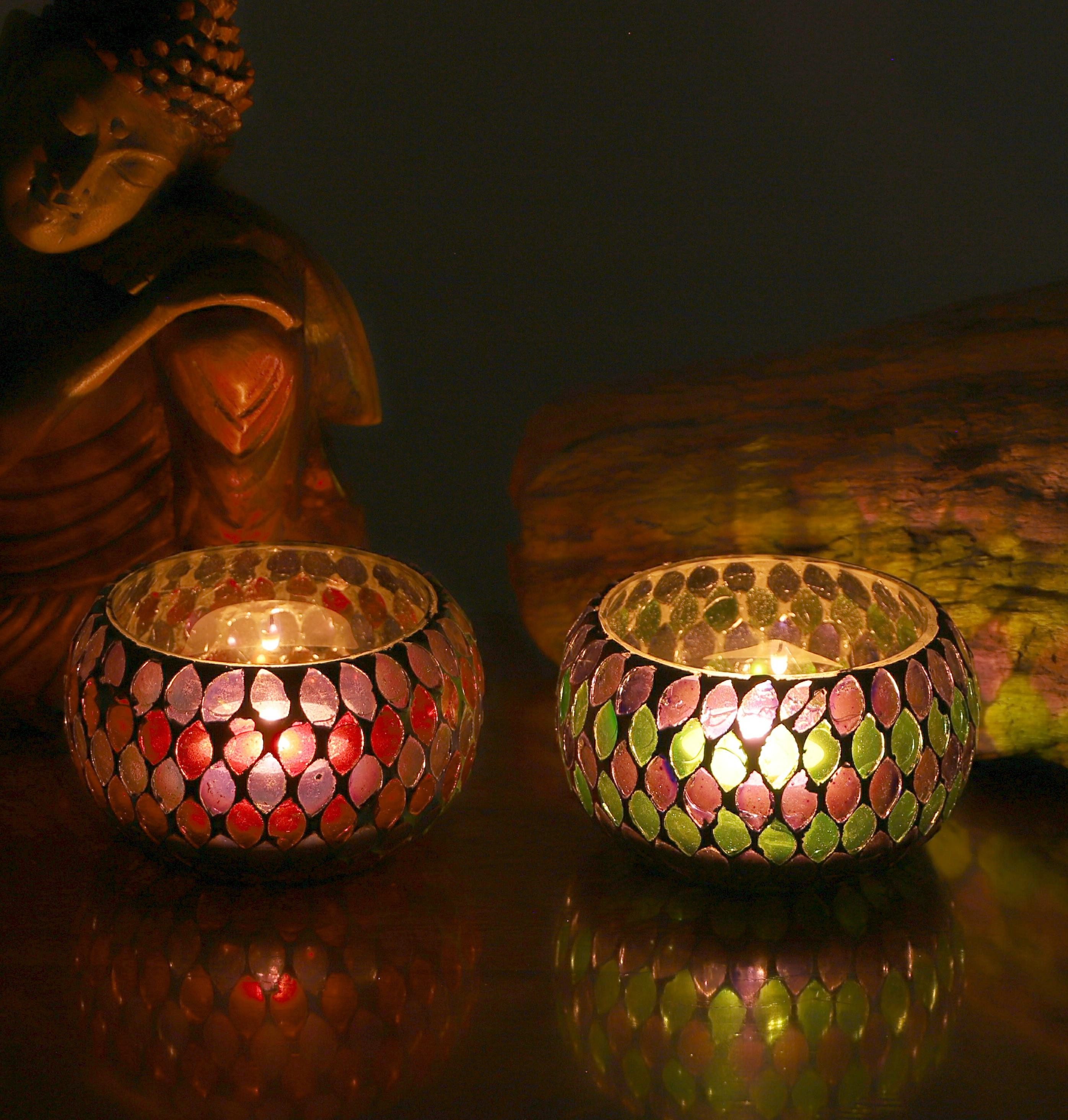 Guru-Shop Windlicht 2 handgearbeitete Glas Mosaik günstig online kaufen