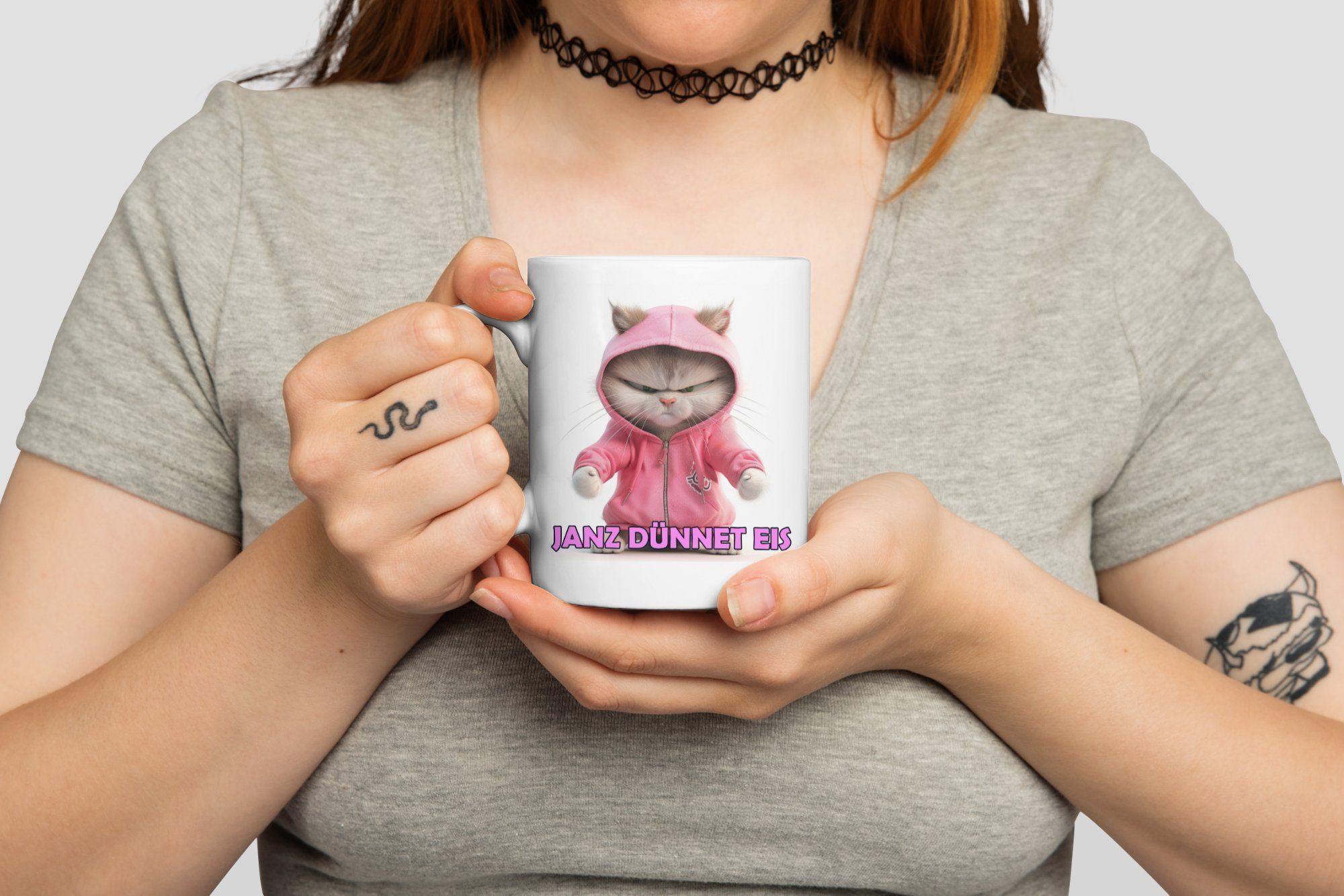 WS-Trend Tasse Katze Angry Cat Janz Dünnet Eis Keramik Kaffeetasse Teetasse, Keramik