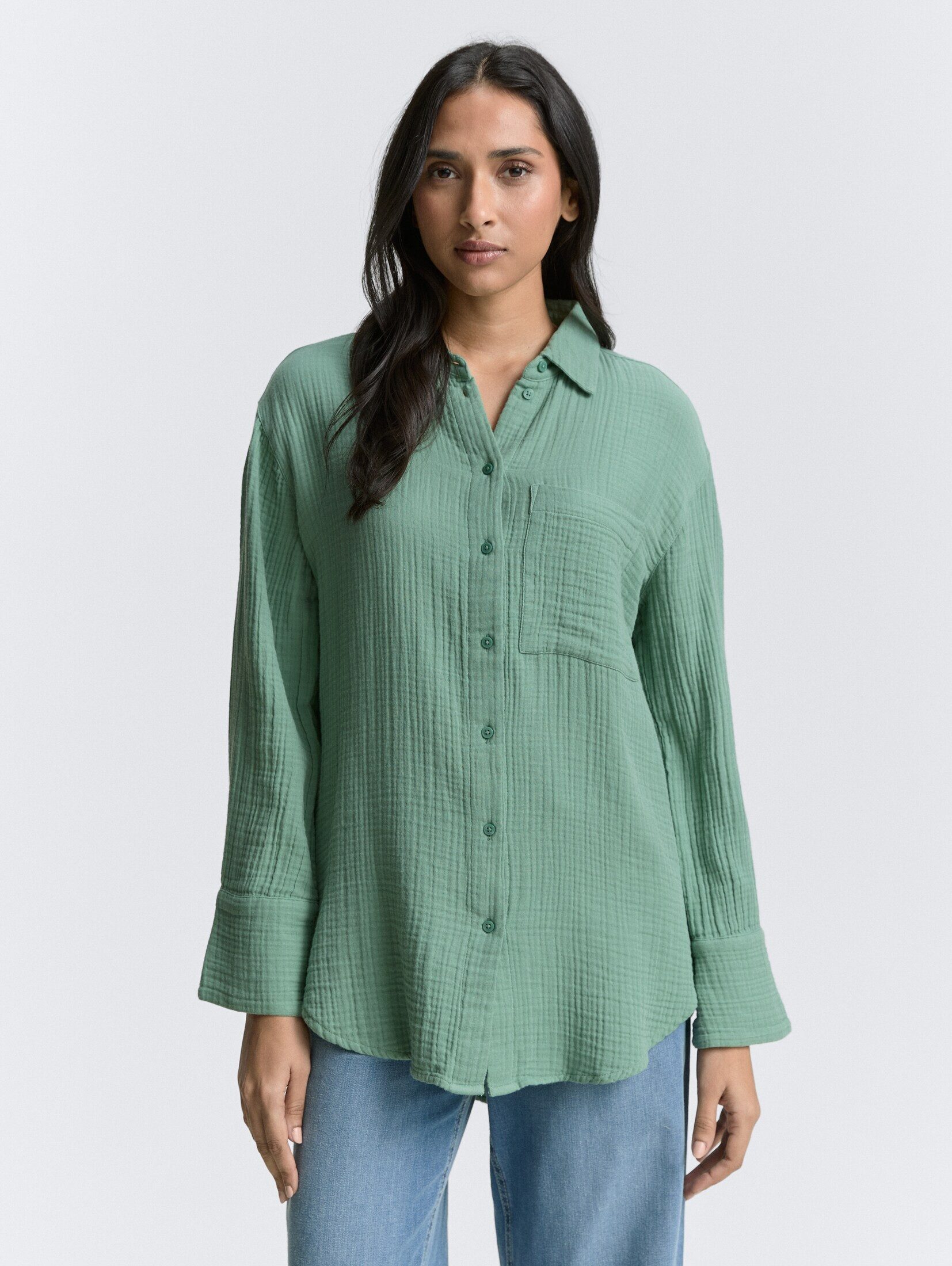 TOM TAILOR Langarmbluse Oversize Musselin Hemdbluse günstig online kaufen