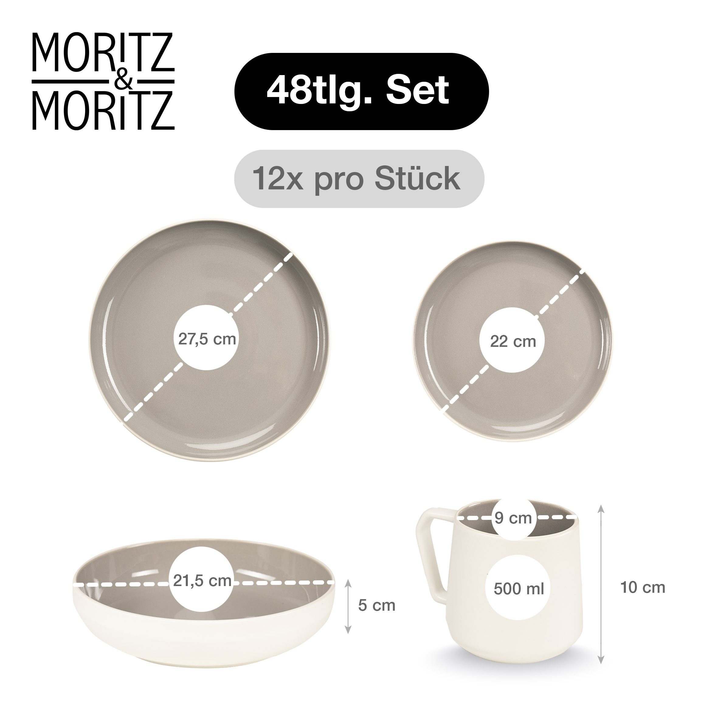 Moritz & Moritz Geschirr-Set CAVO Geschirrset Stone (48-tlg), 12 Personen, Steinzeug, für 12 Personen aus Steinzeug – Bild 2 von 5
