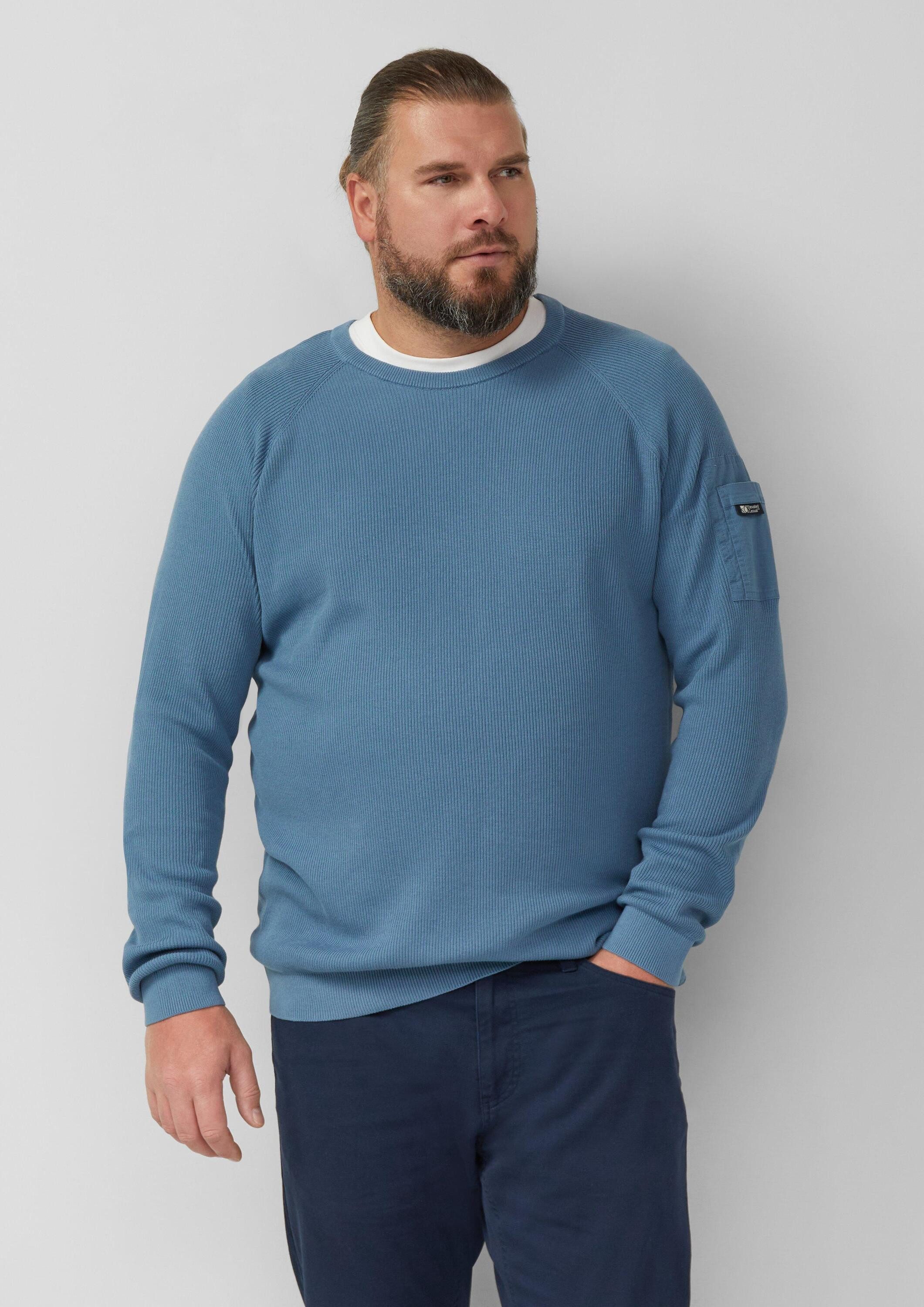 s.Oliver Longpullover Strickpullover Strukturierter Raglanpullover aus Baumwolle mit Ärmeltasche