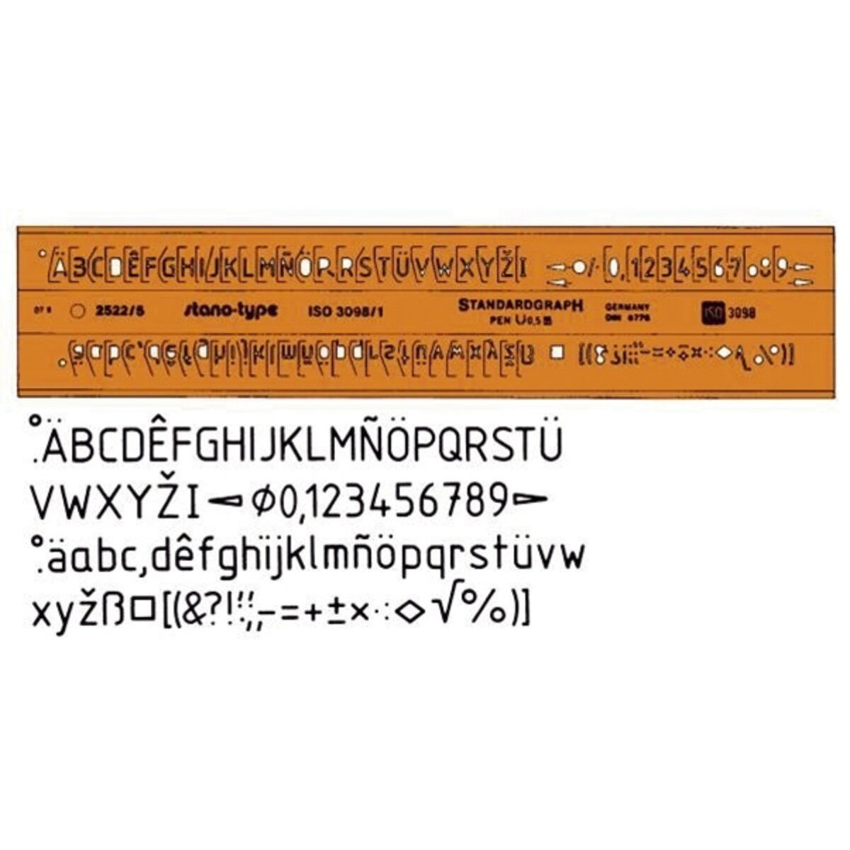 STANDARDGRAPH Zeichenschablone Schriftschablone Typ B gerade (Mittelschrift) 5 mm.