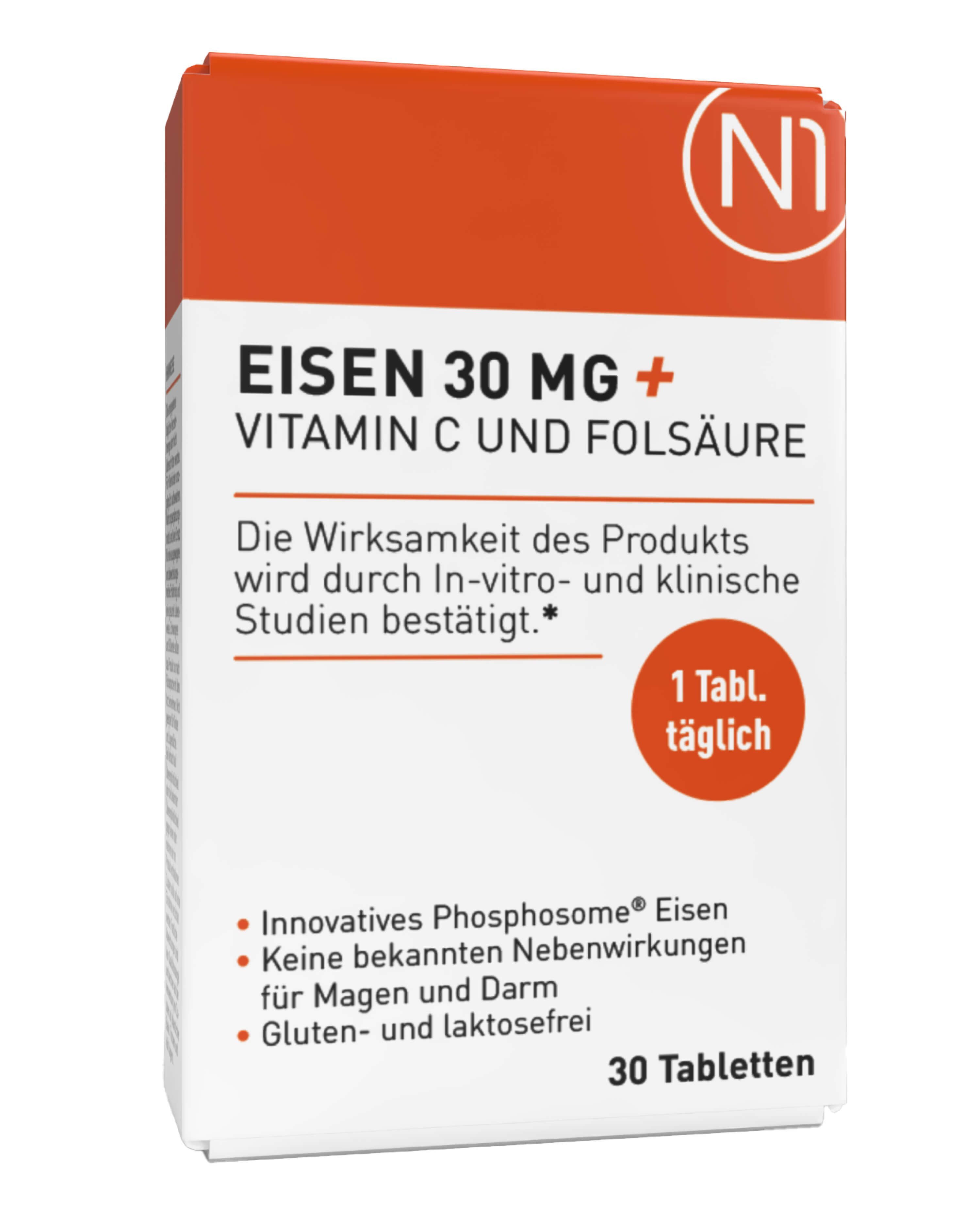N1 Healthcare N1 Eisen + Vitamin C und Folsäure Tablette, 30 St., 15.6 g