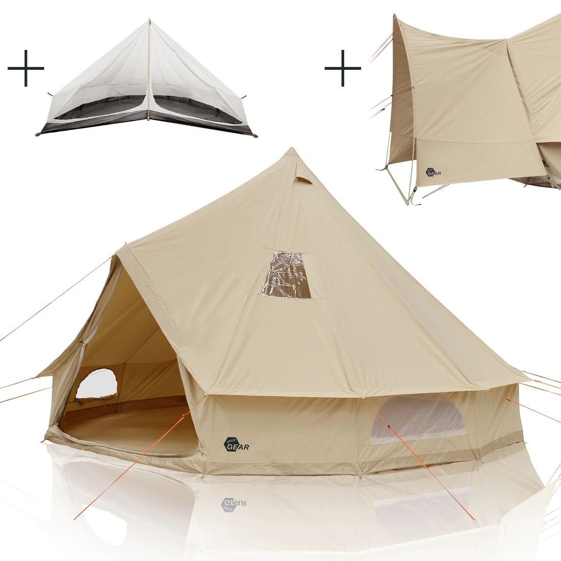 yourGEAR Tipi-Zelt »yourGEAR Zelt Desert 10 Pro UV50+ Baumwolle -  Campingzelt Tipi Familienzelt mit Schlafkabine und Vordach«, Personen: 10