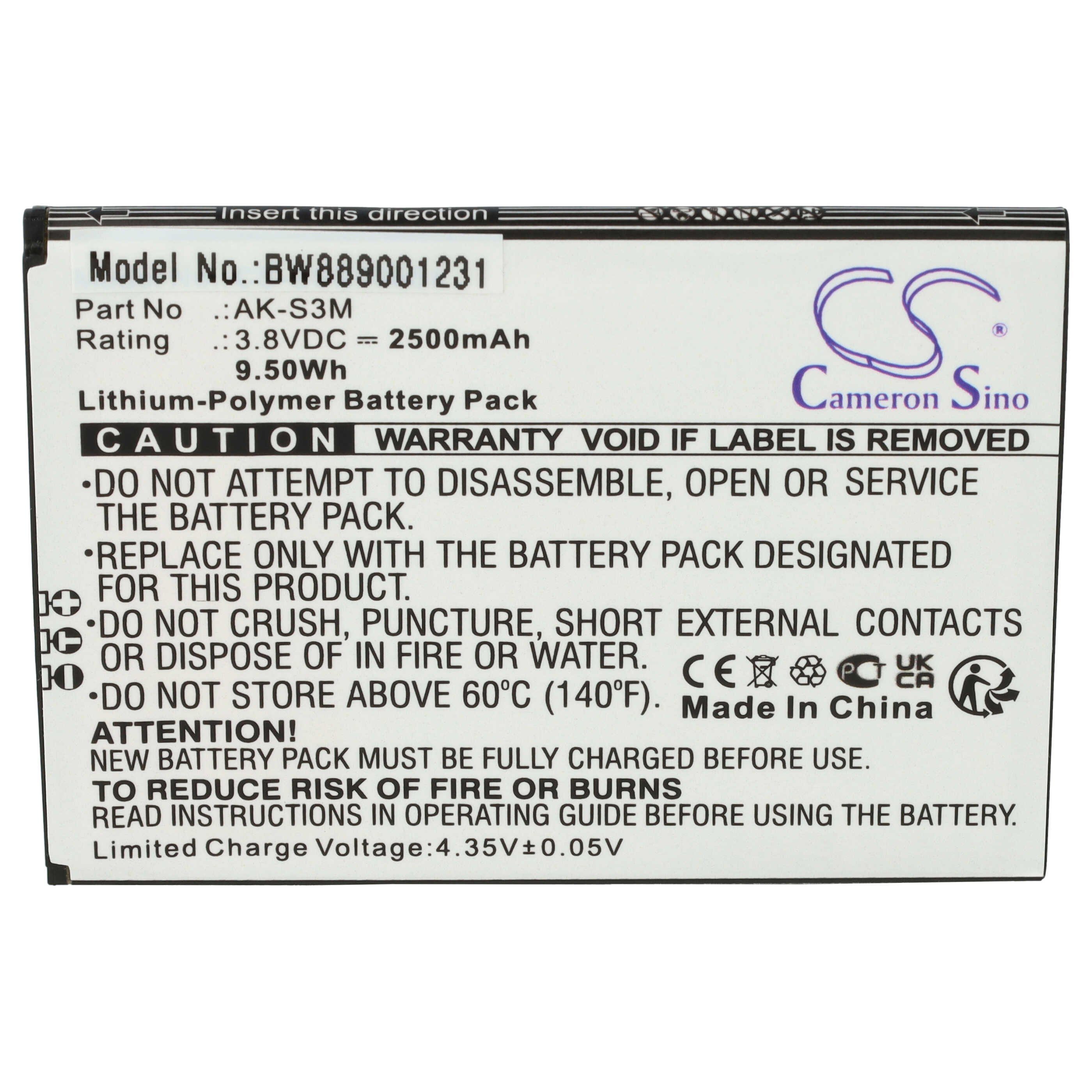 vhbw Akku Ersatz für Emporia AK-S3M für Smartphone / Mobilfunk (2500 mAh, Smartphone-Akku Akku Li-Polymer 2500 mAh (3,8 V), Leistungsfähiger Austausch-Akku für Telefon, Smartphone