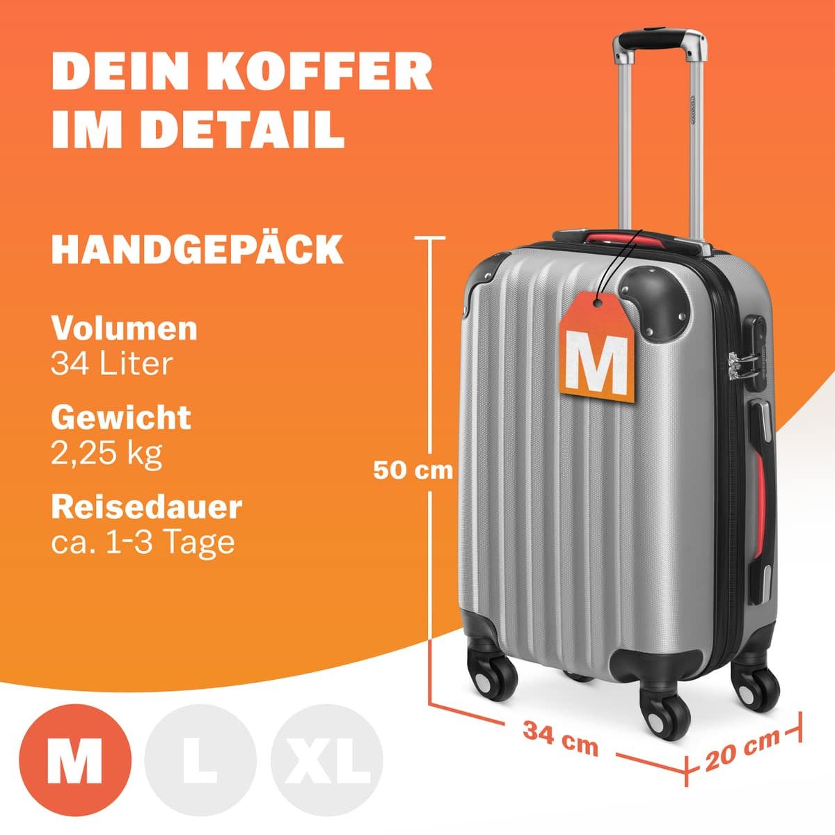 monzana Hartschalen-Trolley Baseline, 4 Rollen, Handgepäck Zahlenschloss Re günstig online kaufen