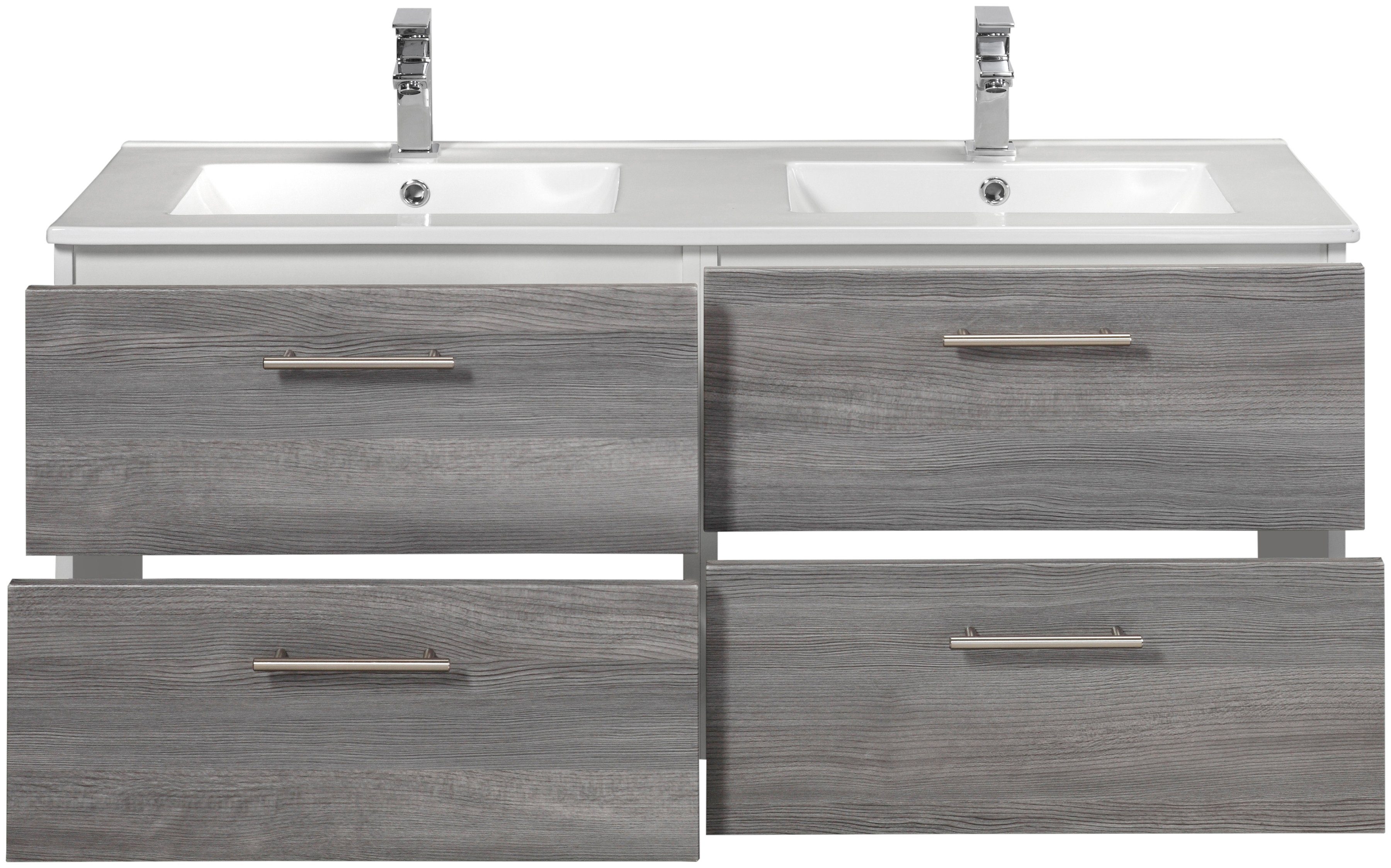 welltime Doppelwaschtisch Trento, verschiedene Ausführungen und Farben, Badmöbel in Breite 120 cm, 2 Doppel-Waschbecken zur Auswahl