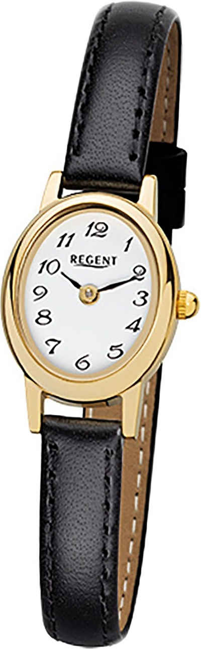 Regent Quarzuhr Regent Leder Damen Uhr F-977 Quarzuhr, Damenuhr mit Lederarmband, ovales Gehäuse, klein (ca. 18x21mm), Elegan