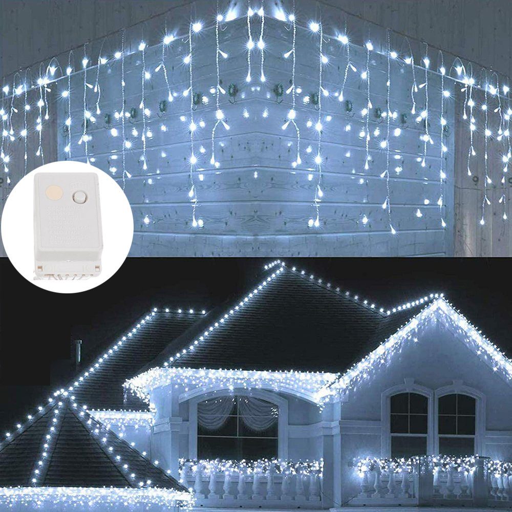 Außen Eisregen Sunicol Weihnachten, Wasserdicht, IP44, Weiß für gartenBeleuchtung, Lichtervorhang, Schlafzimmer, Lichterketten LED-Lichterkette Innen, Hochzeit Party,