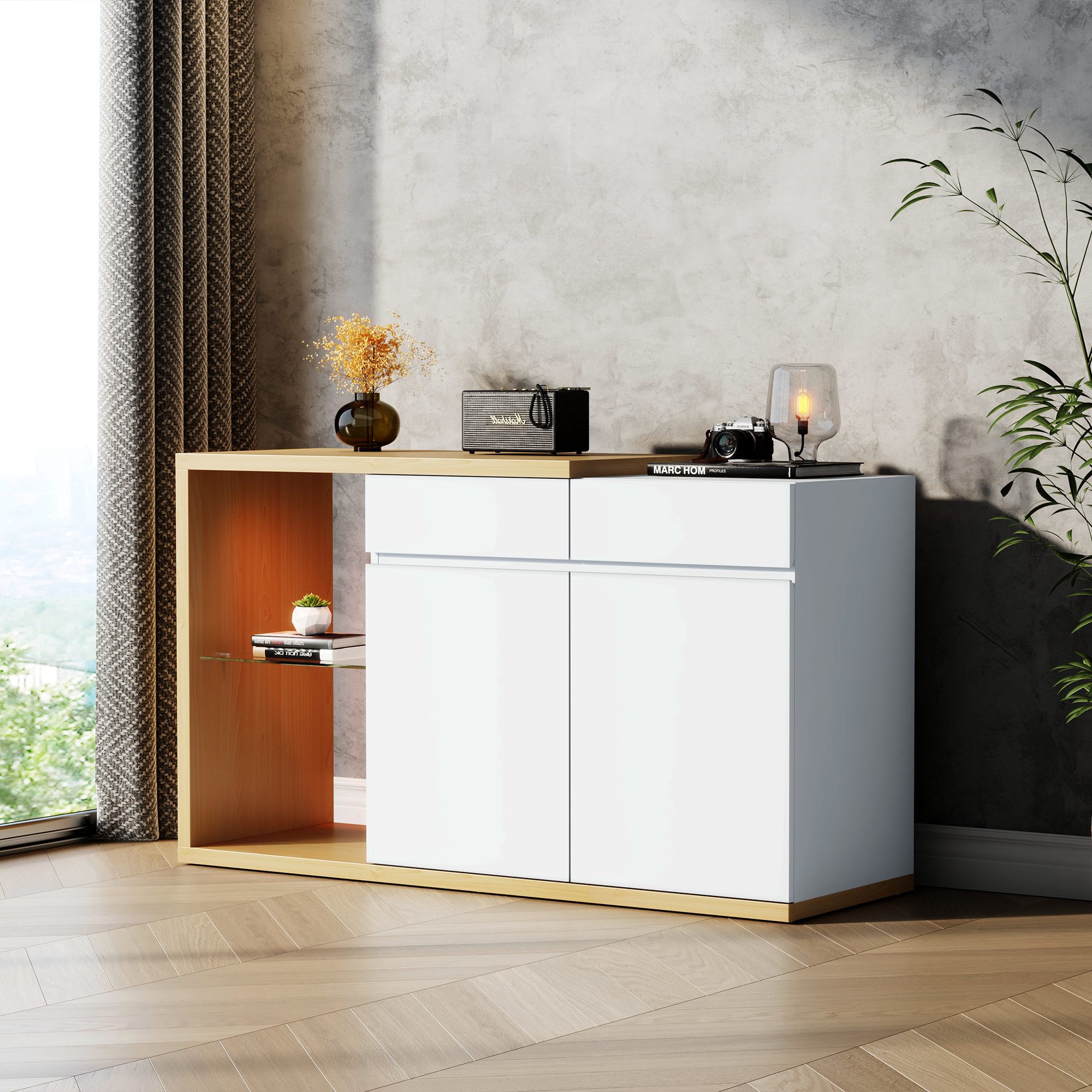 REDOM Sideboard LED Kommode Anrichte Beistelltisch (Kommode, Anrichte, Wohn günstig online kaufen