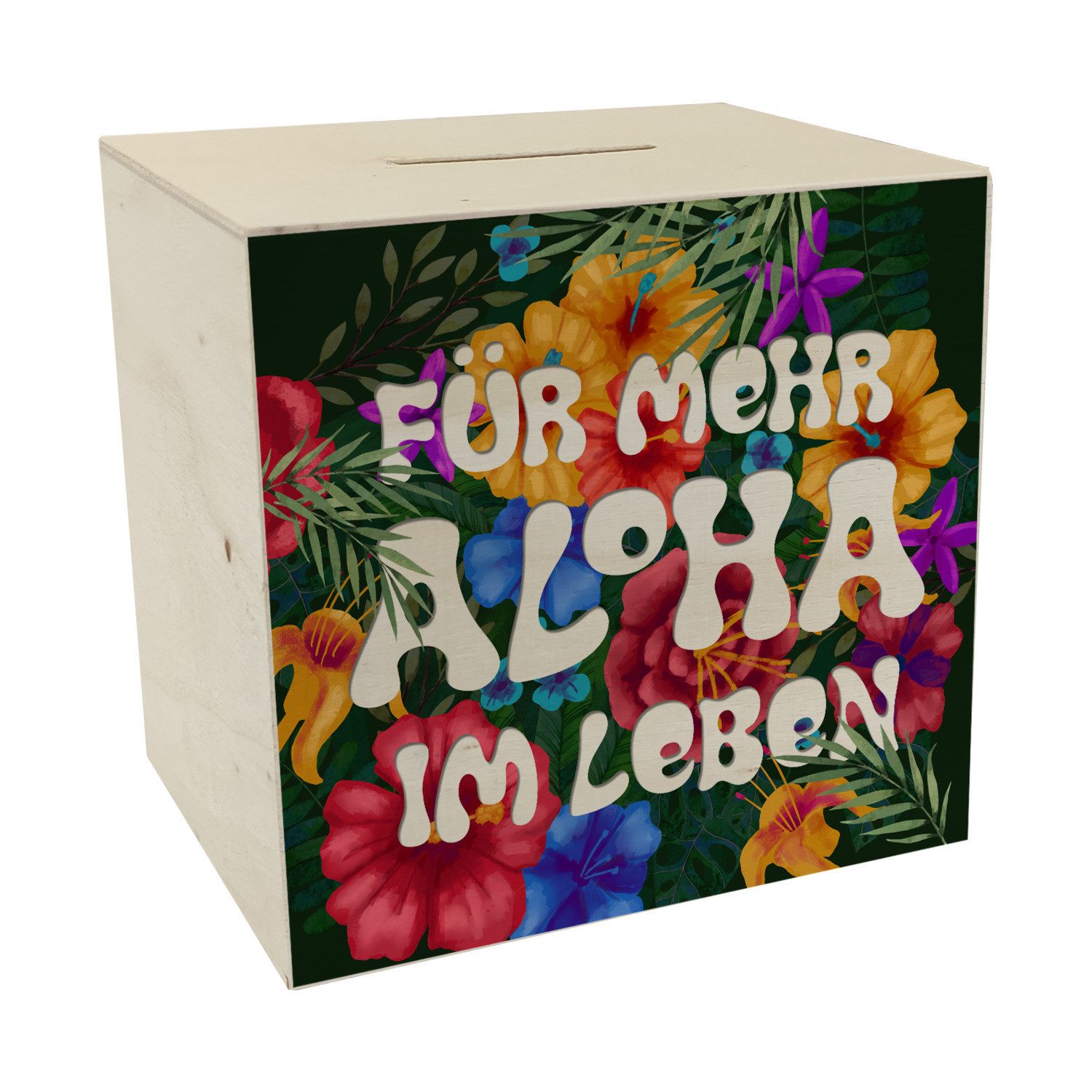 speecheese Spardose Spardose aus Holz mit buntem Blumenmotiv und Spruch