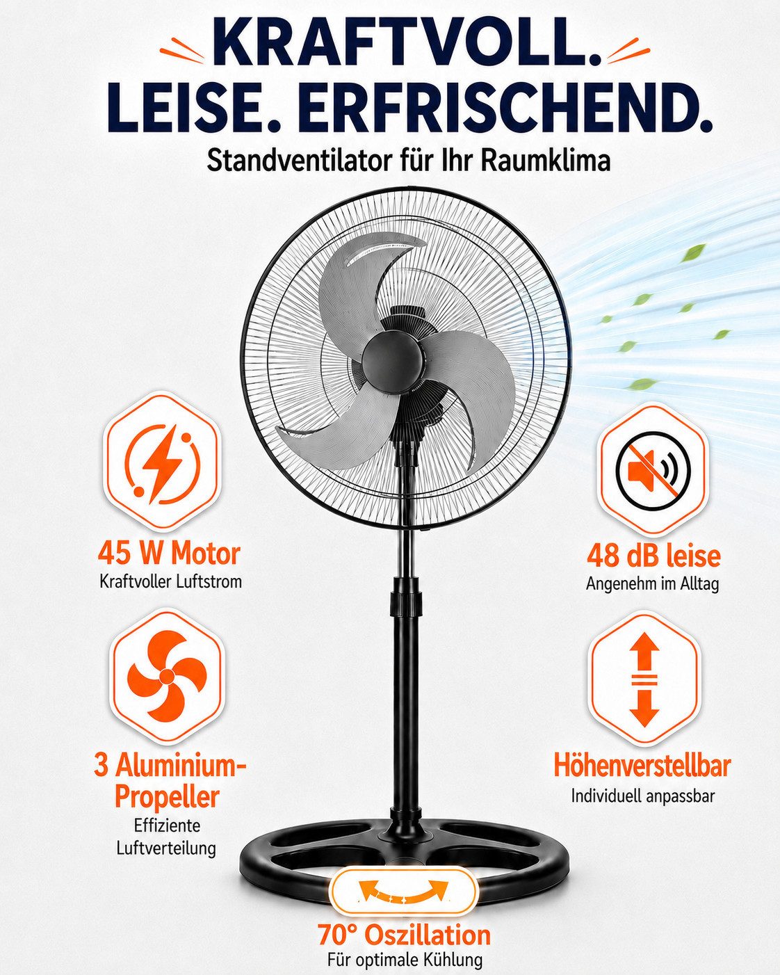 Ertex Standventilator Standventilator Ventilator Kühler 45W Standventilator 130cm STARK