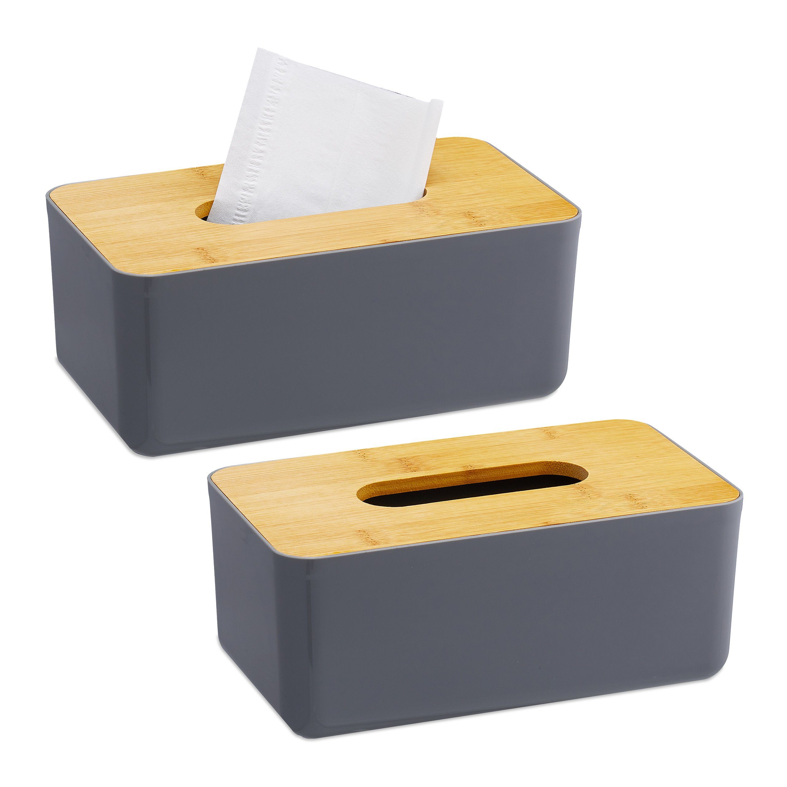 Badorganizer 2 x Taschentuchbox mit Bambusdeckel