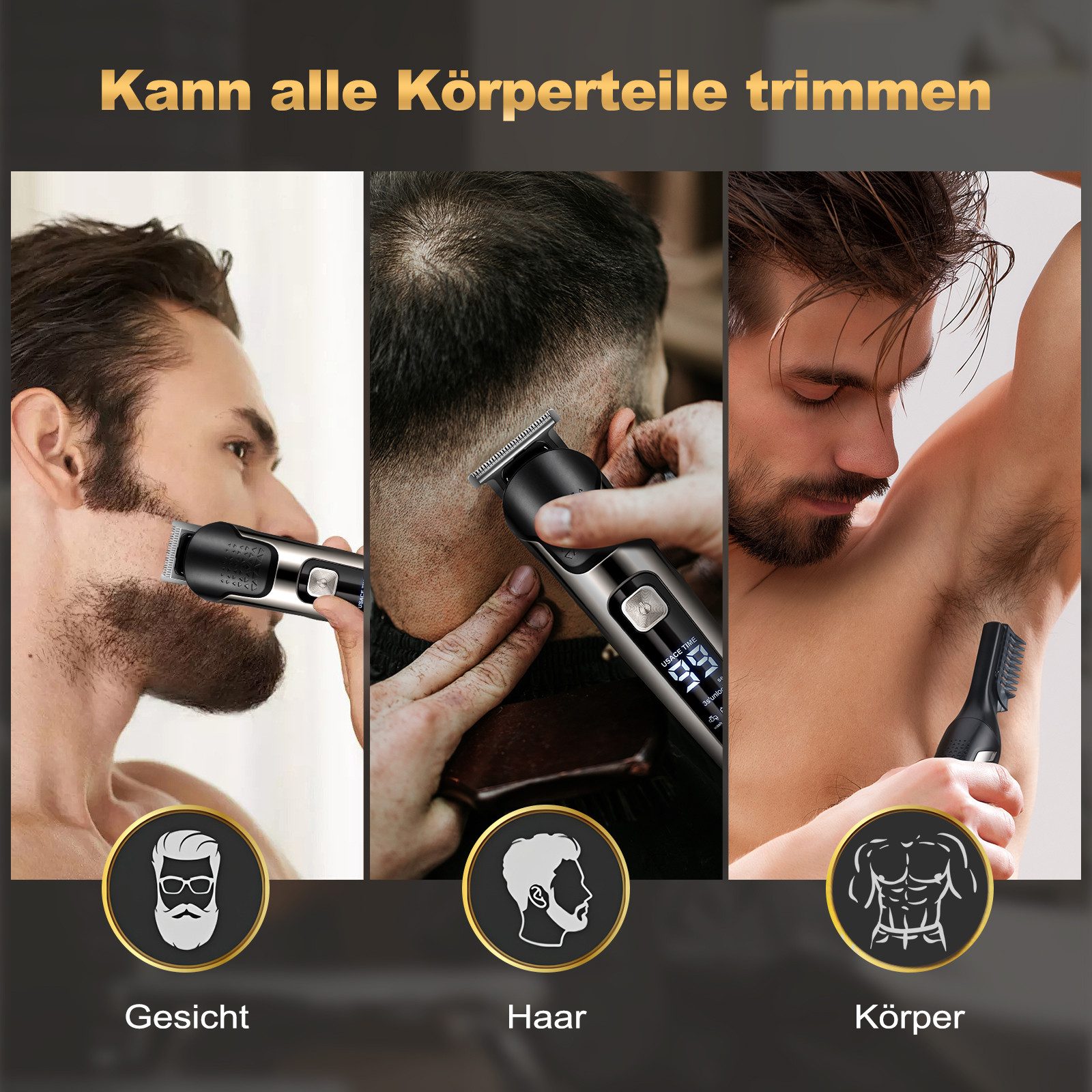 CkeyiN Pro Haar- und Bartschneider 6-in-1 Haarschneidemaschine für Herren,Haar und Bartschneider, Wird mit einer Basis und 5 Begrenzungskämmen geliefert, IPX6 w – Bild 5 von 5