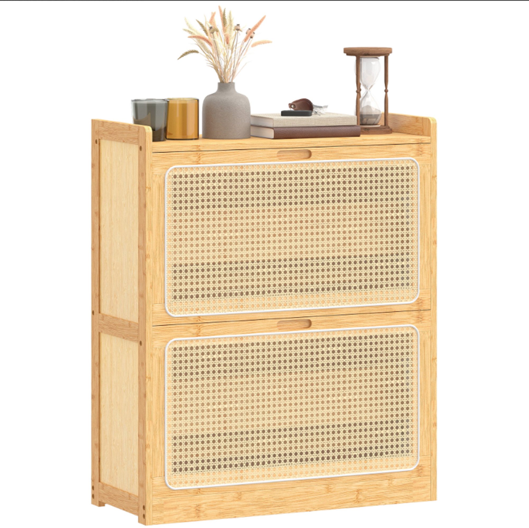 ibettertec Auszugsunterschrank Schuhschrank schmal, Schuhablage, natürliches Bambusdesign (Set, 1-St., Einzelmöbel, nicht als Set enthalten) Oberfläche Verstellbare Innenfächer Kippsicherungsbefestigung