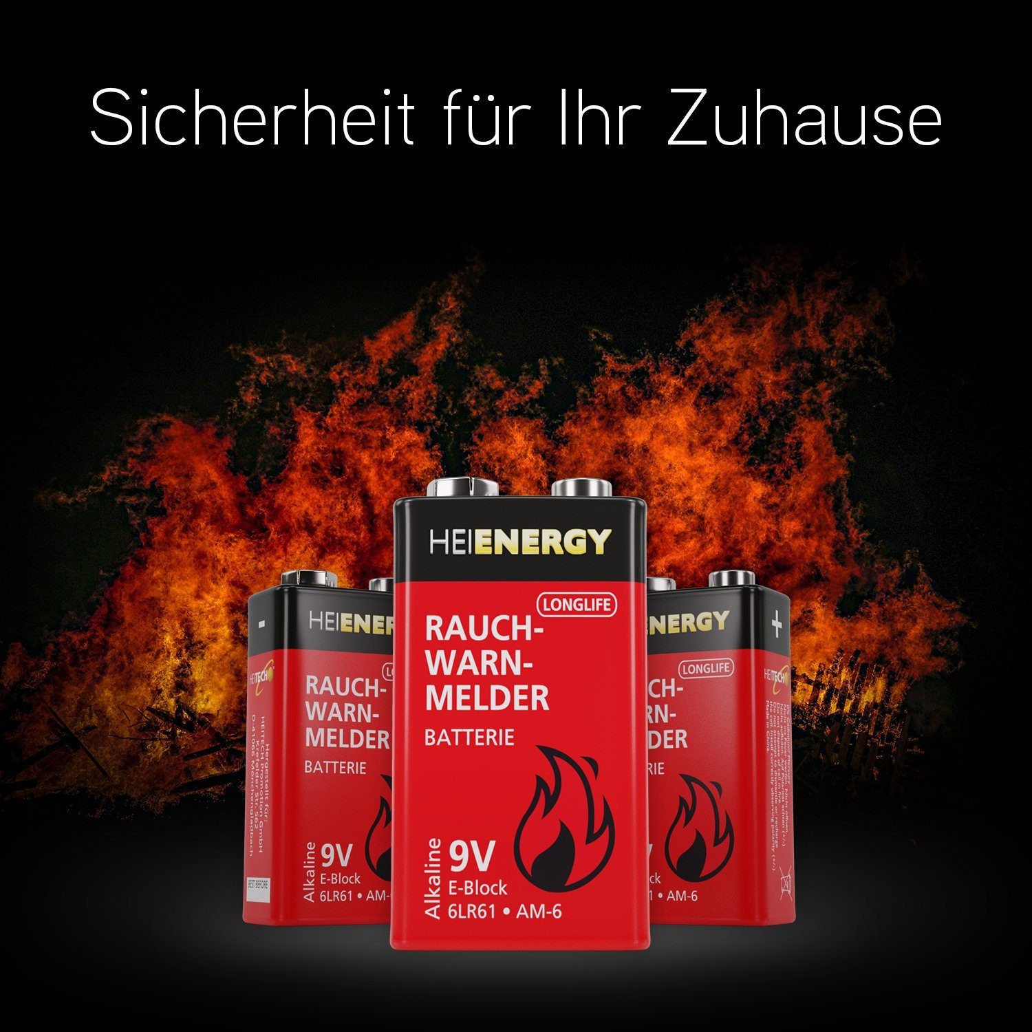 4x Rauchmelder Batterie 9V Block langlebig & auslaufsicher Batterie