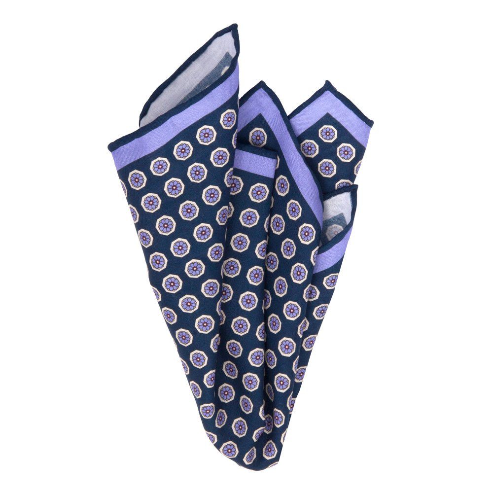Besondere Handrolliertes Blüten-Muster, Farbbrillanz Dunkelblau BGENTS Einstecktuch in mit aus Einstecktuch Seide