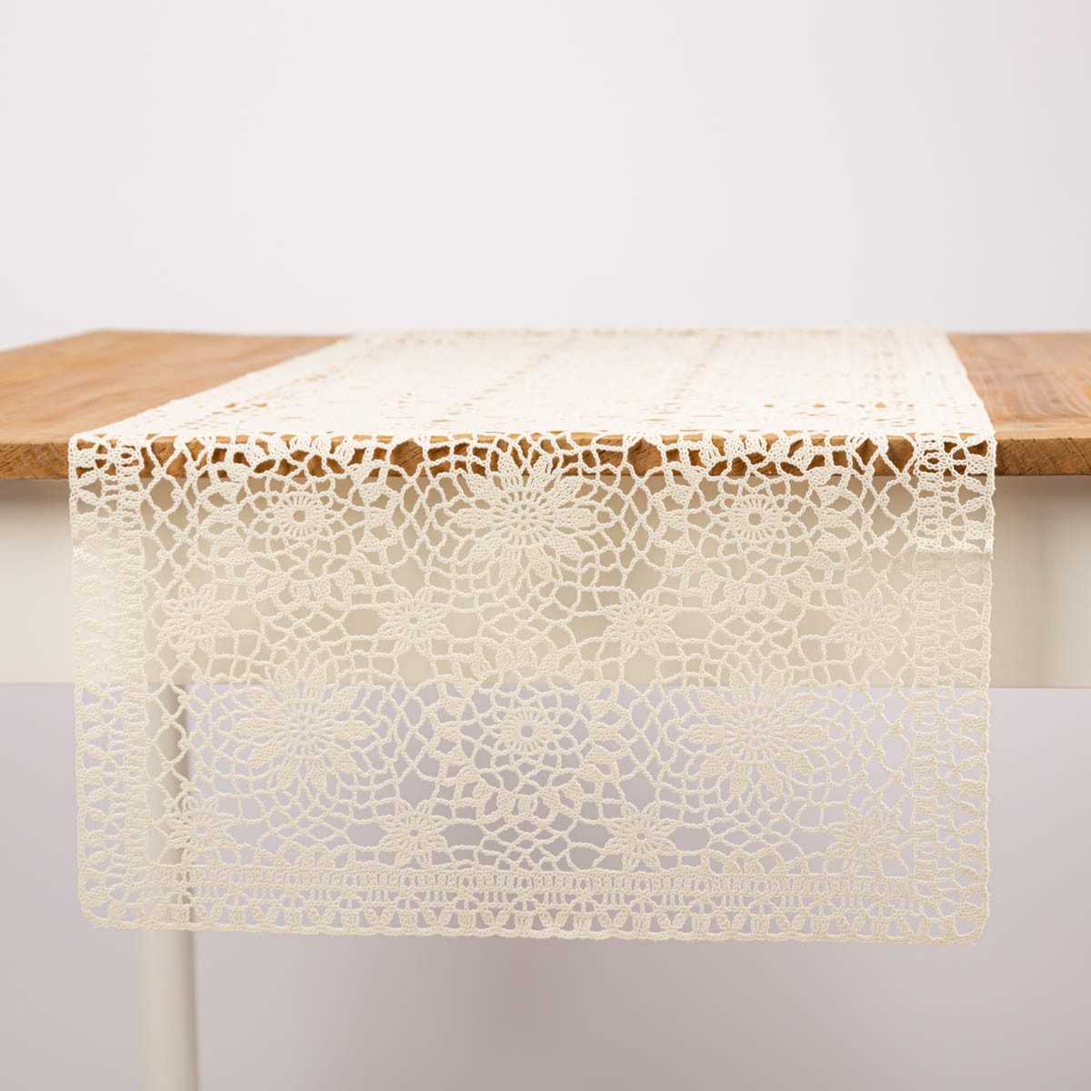 SCHÖNER LEBEN. Tischläufer Häkelspitze Amira ivory 40x150 cm aus wetterfestem Vinyl, wasserabweisend,pflegeleicht – Bild 3 von 5