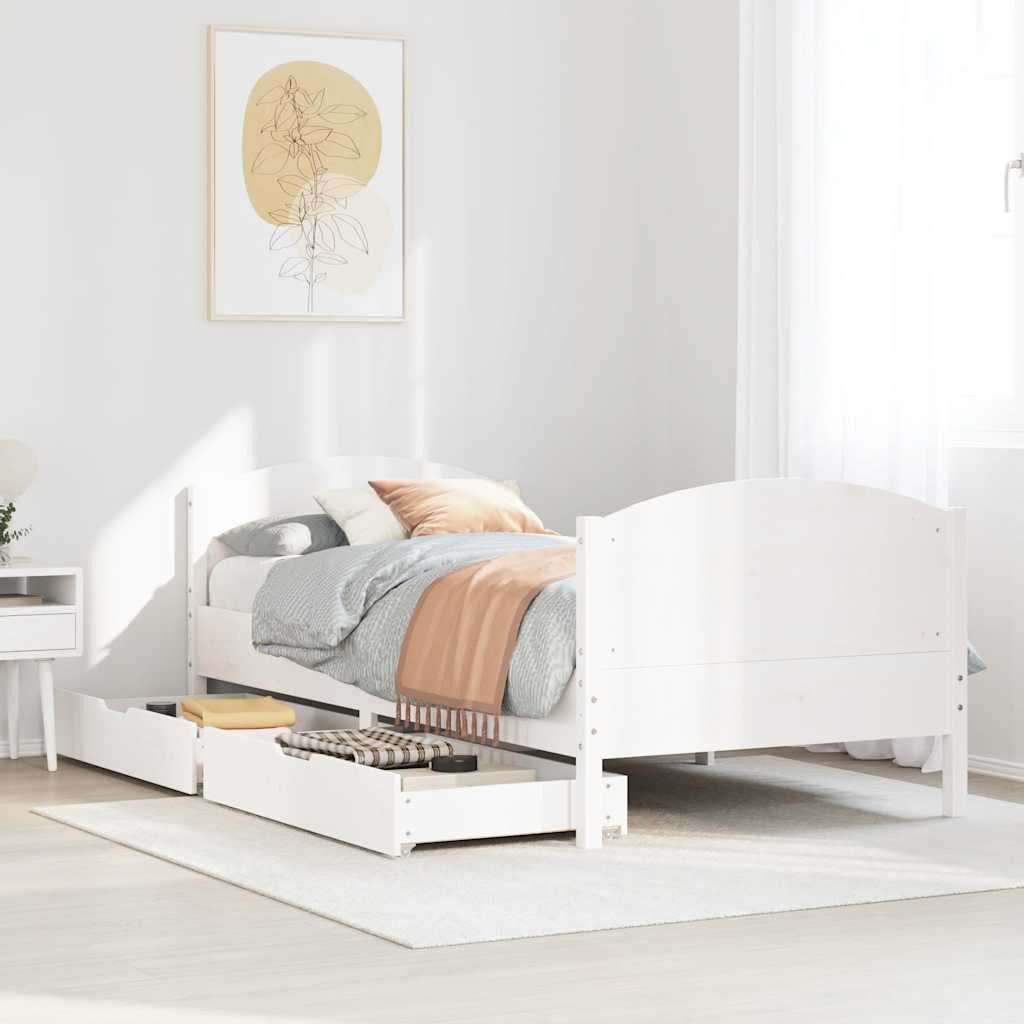 vidaXL Bett Massivholzbett ohne Matratze Weiß 75x190 cm Kiefernholz