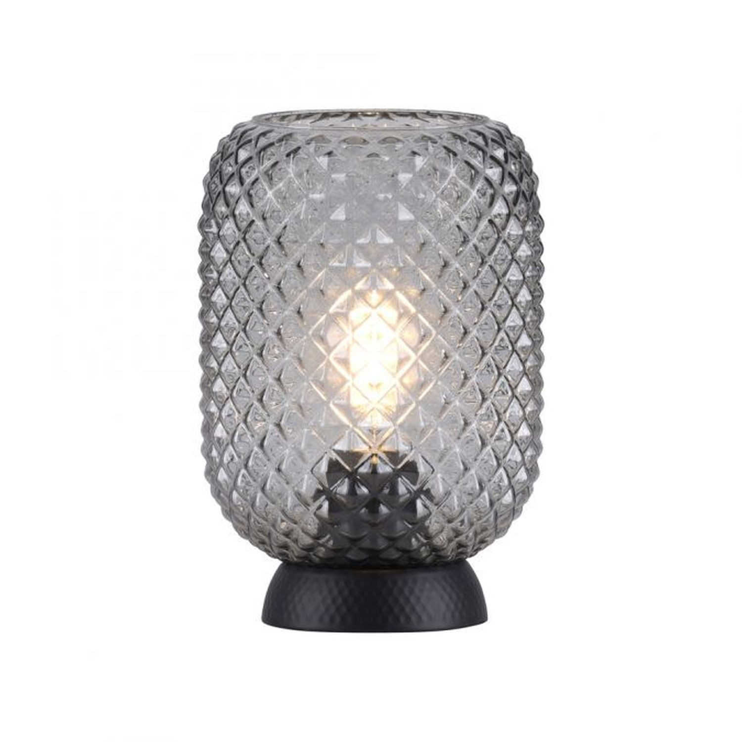 Licht-Erlebnisse Tischleuchte BUSSUM, ohne Leuchtmittel, Glas Metall rund Ø 15 cm 22,5 cm Schwarz Rauchgrau E27 Vintage