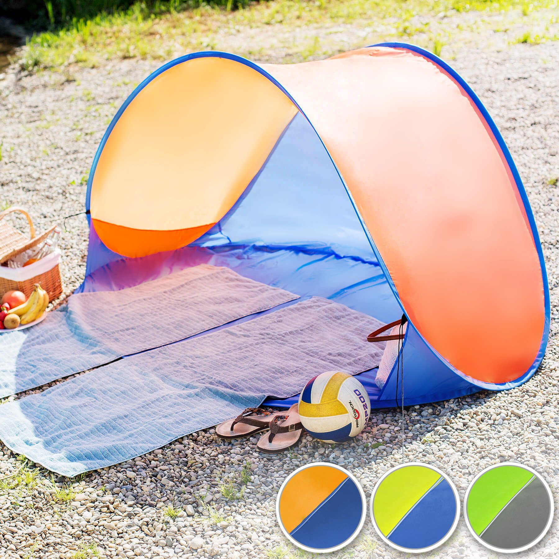 tectake Strandmuschel Pop-Up Strandmuschel, Personen: 2, selbstaufbauend mit Fiberglasgestänge
