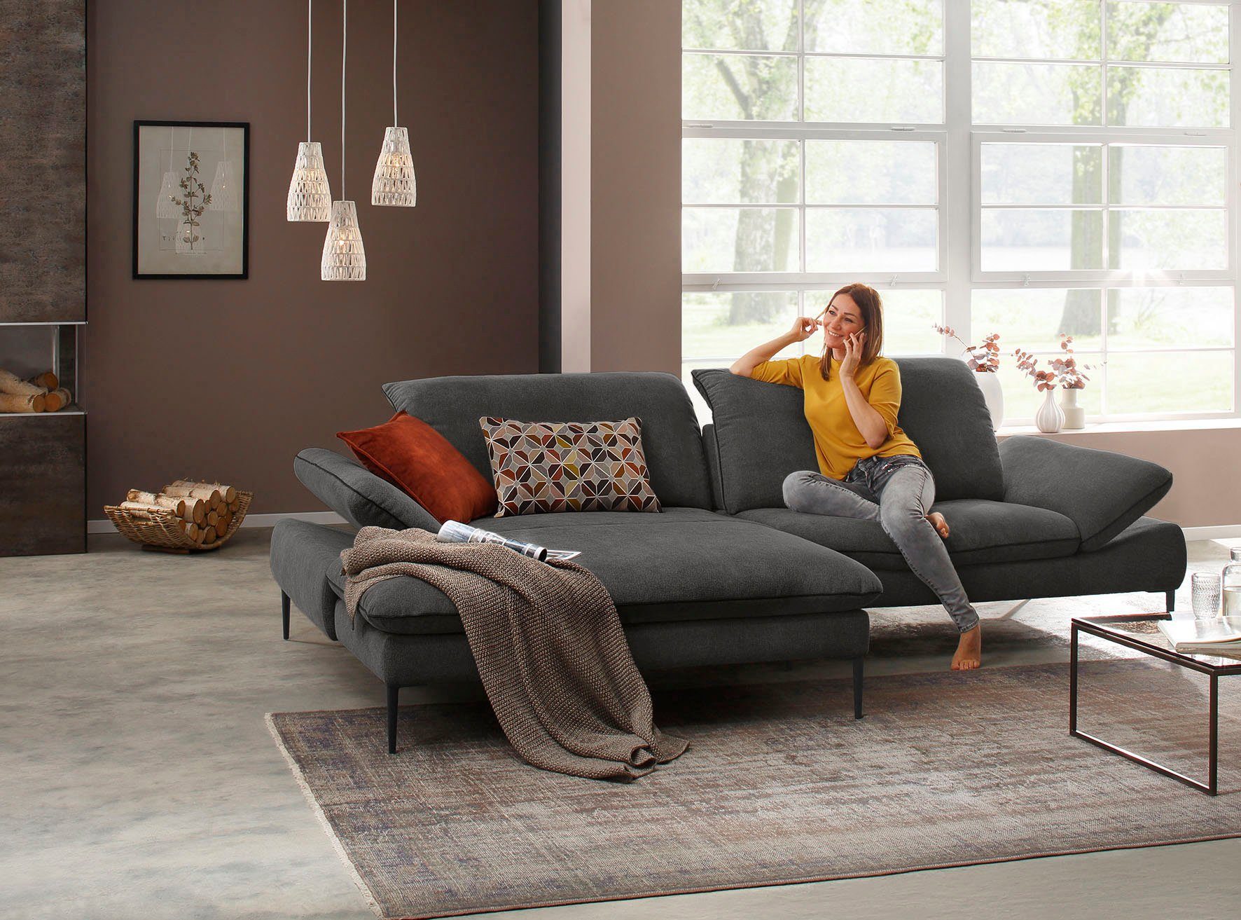 W.SCHILLIG Ecksofa enjoy&MORE, Designsofa, elegant und bequem, L-Form, Sitztiefenverstellung, Füße schwarz pulverbeschichtet, Breite 294 cm