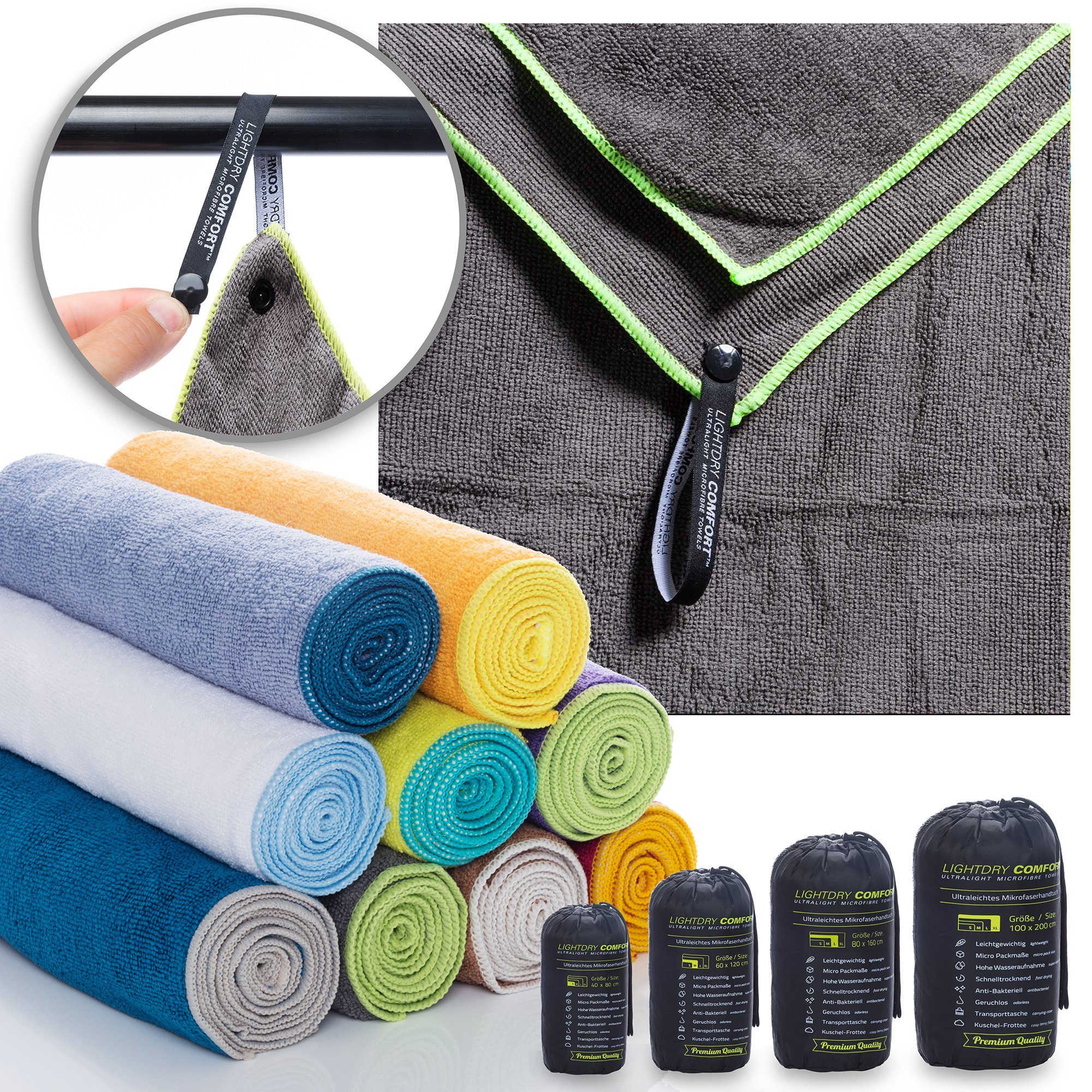 Badehandtuch Sport, Reisehandtuch Sporthandtuch, Backpack Strand LightDry & Mikrofaser Dunkelgrau