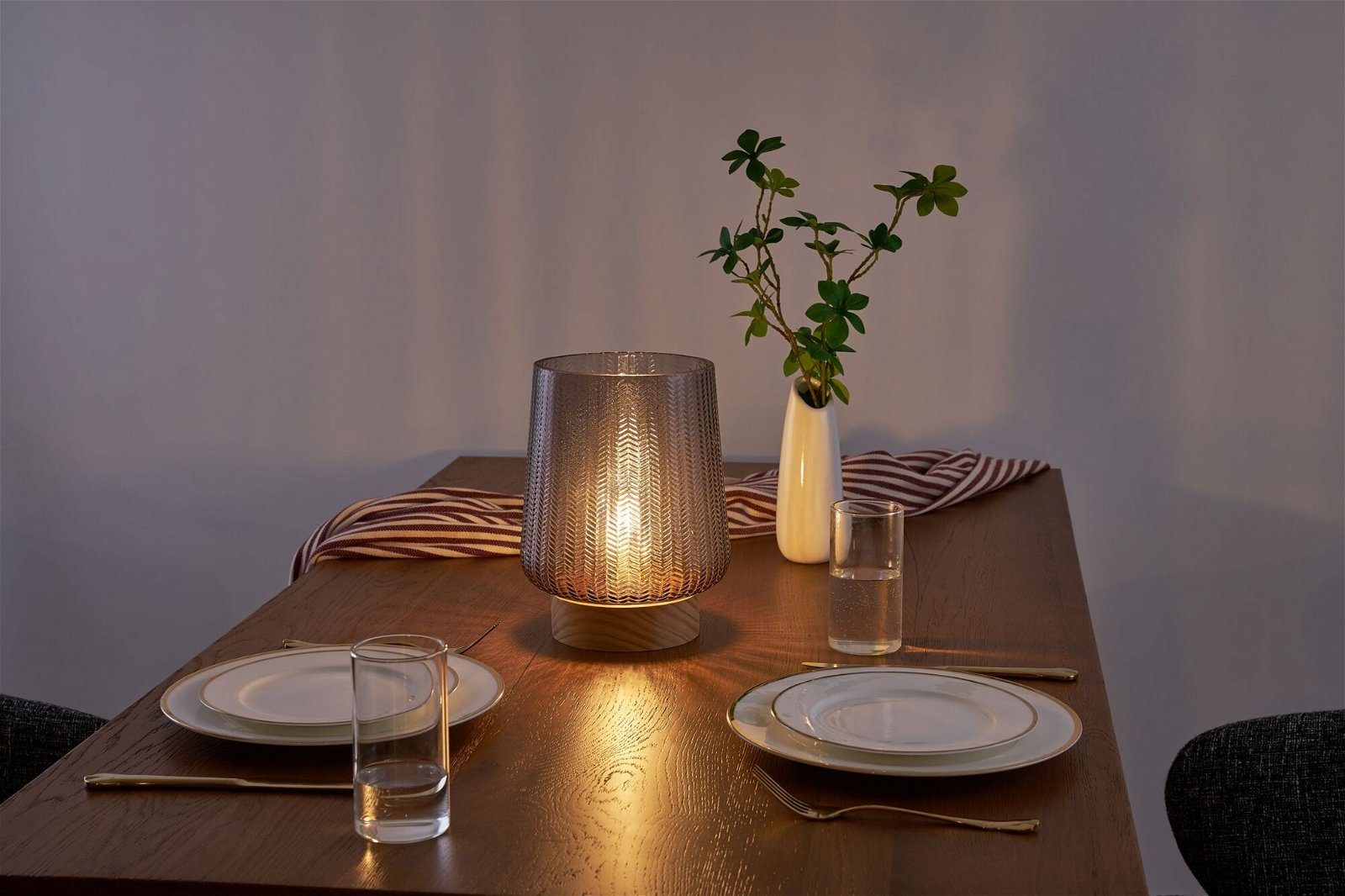 LED E27, Fancy Glamour mobile integriert, Taupe Warmweiß, Batterie Pauleen fest Glas/Holz, Timer LED Tischleuchte