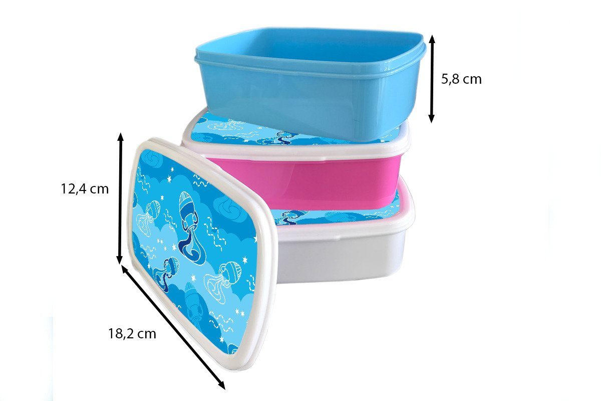 MuchoWow Lunchbox Wassermann - Design und - Erwachsene, und für Brotbox für Kinder Kunststoff, (2-tlg), Mädchen Tierkreiszeichen, Brotdose, weiß Jungs
