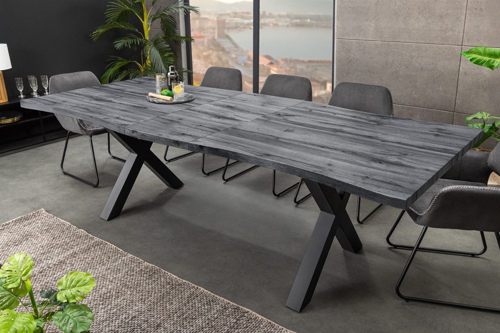 riess-ambiente Esstisch WILD 160-200cm grau/schwarz- Wildeiche, gekälkt, Baumkante, ausziehbar (Einzelartikel, 1-St), Markanter Konferenztisch - ideal für moderne & industrielle Wohnstile