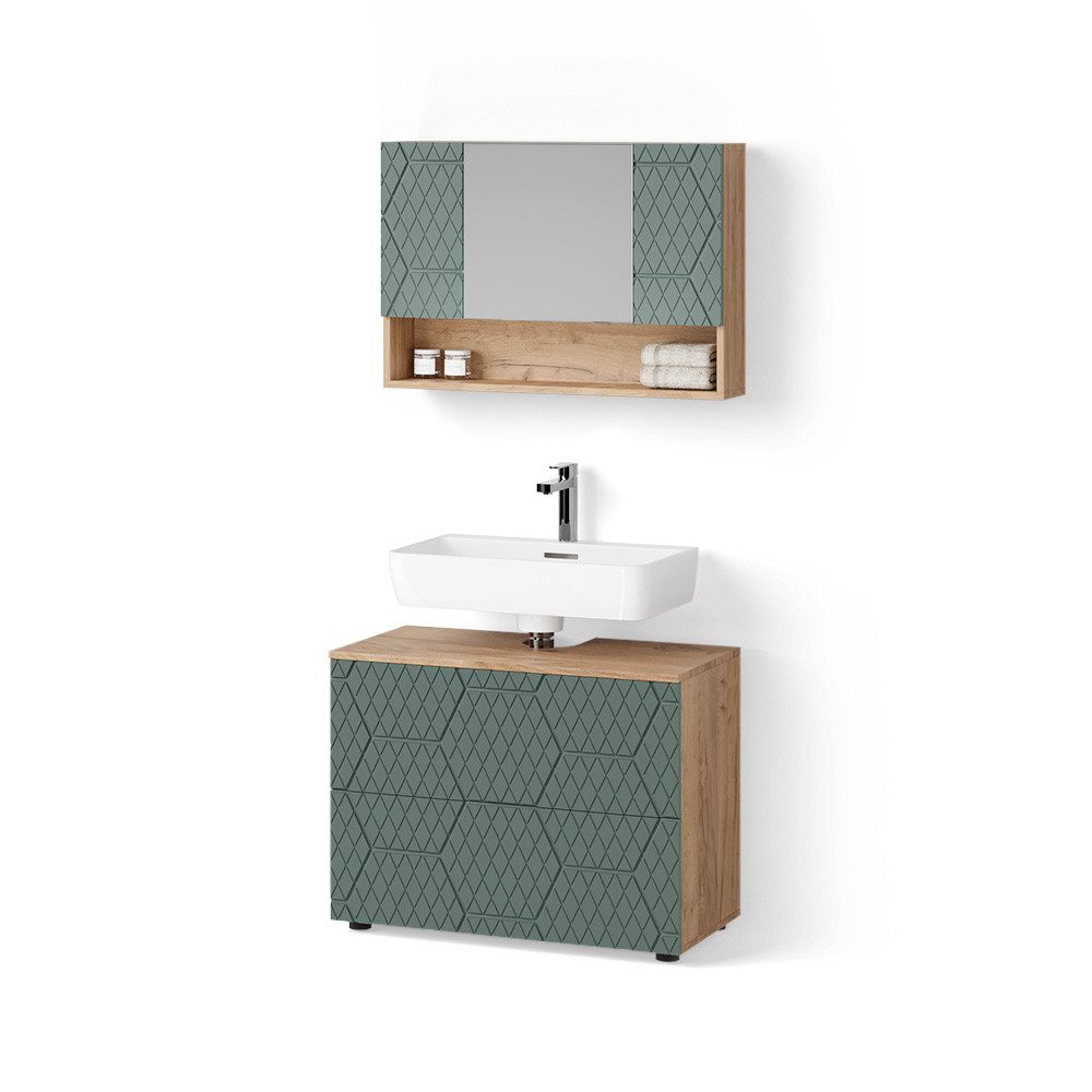 Livinity® Badmöbel-Set Ronco, Grün/Goldkraft Eiche/Goldkraft Eiche, günstig online kaufen