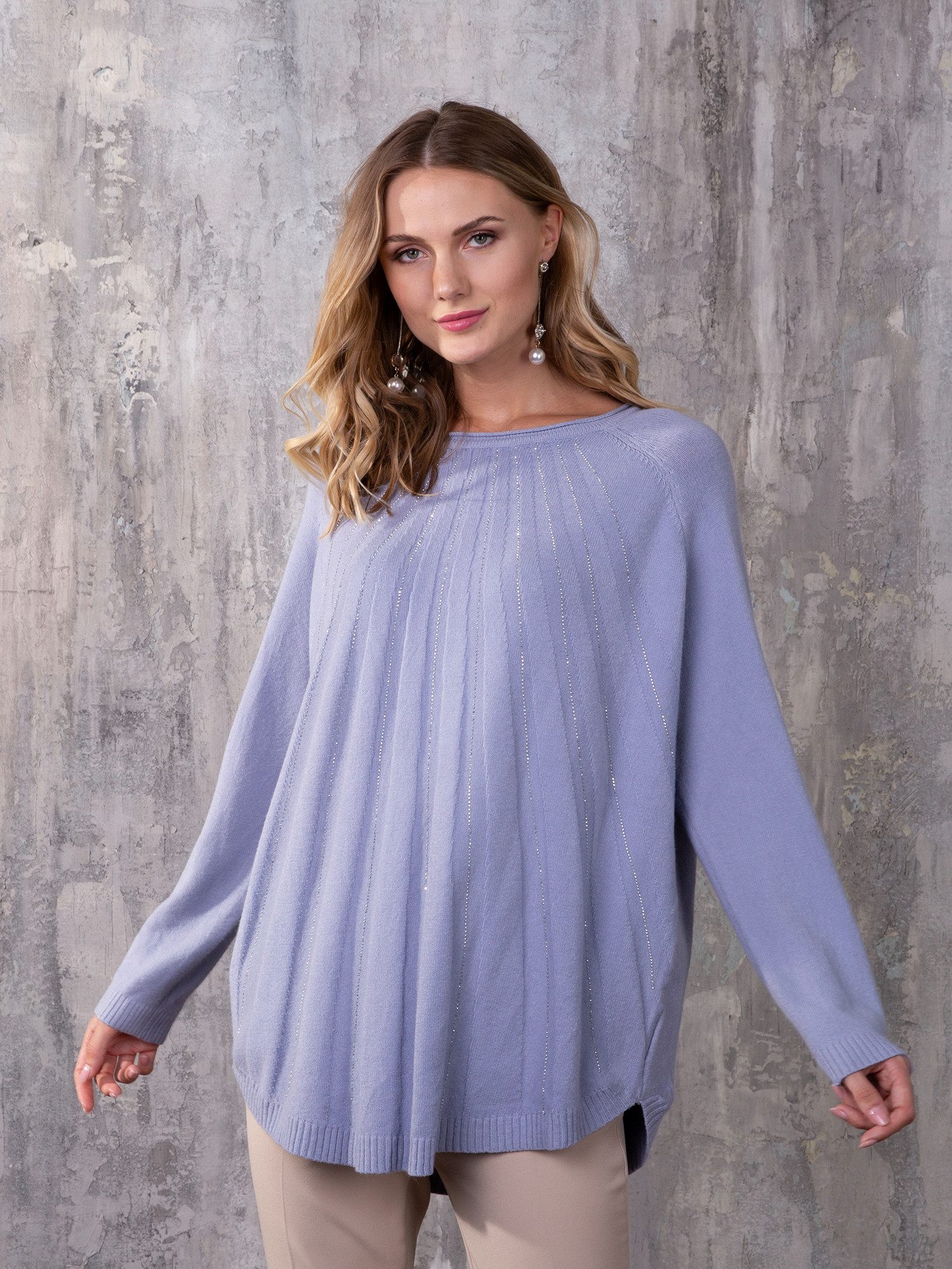 Passioni Strickpullover mit Strassdetails und Plissee günstig online kaufen