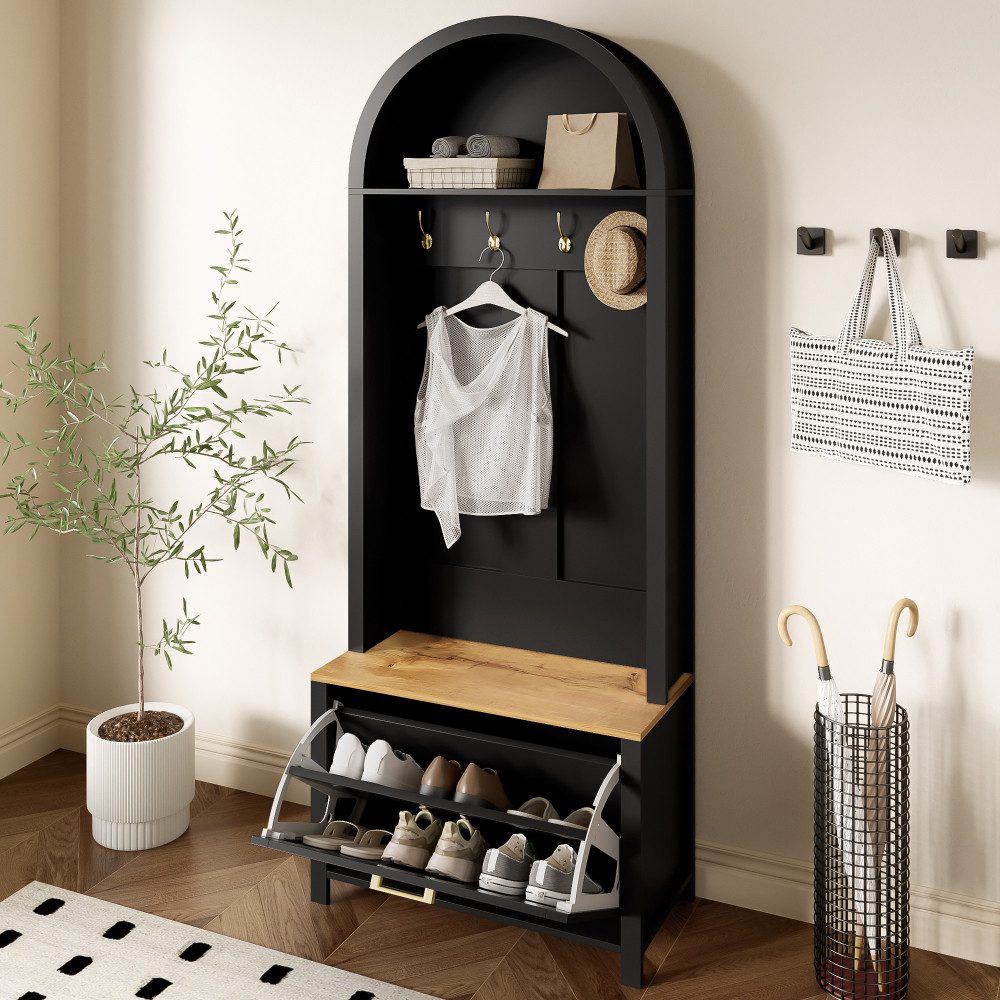BBWL Garderobenschrank Garderobenschrank mit Schuhregal und Haken Multifunktionaler Hall Tree aus MDF mit Ablage, Eisenfüßen