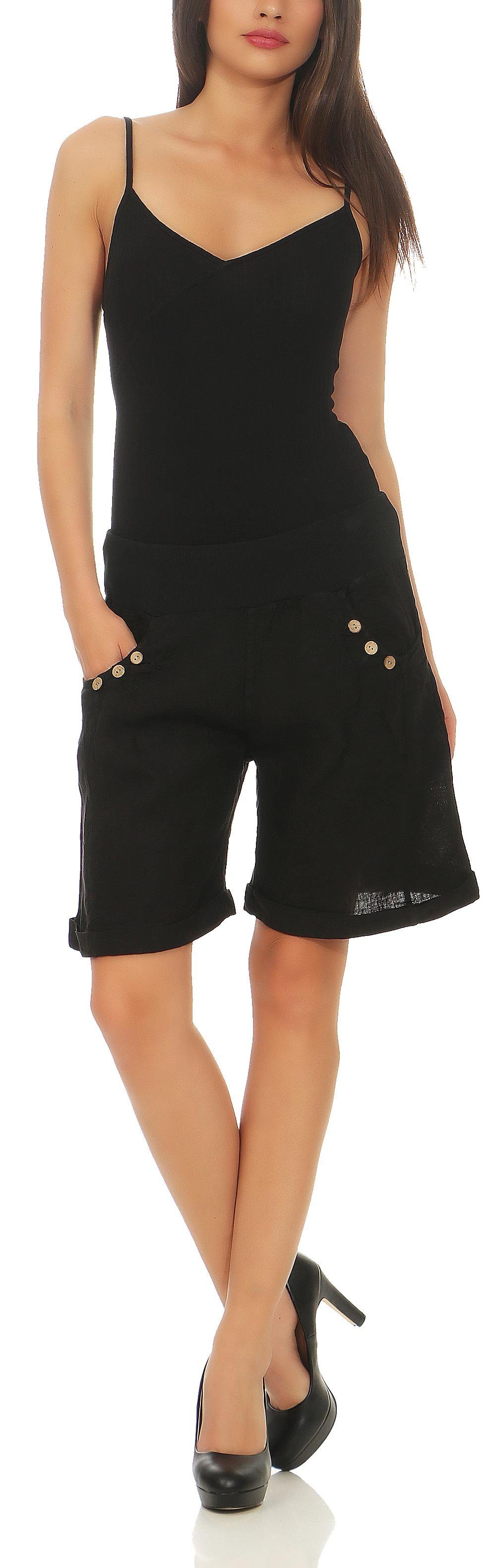 malito than 8024 fashion more aus Leinenhose Bermuda Leinen Shorts schwarz
