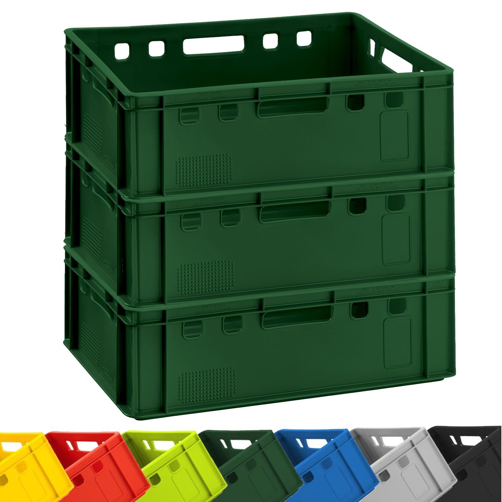 BURI Transportbehälter 3x Fleischkiste Eurofleischkiste E2 Dunkelgrün 60x40x20cm Stapelkiste