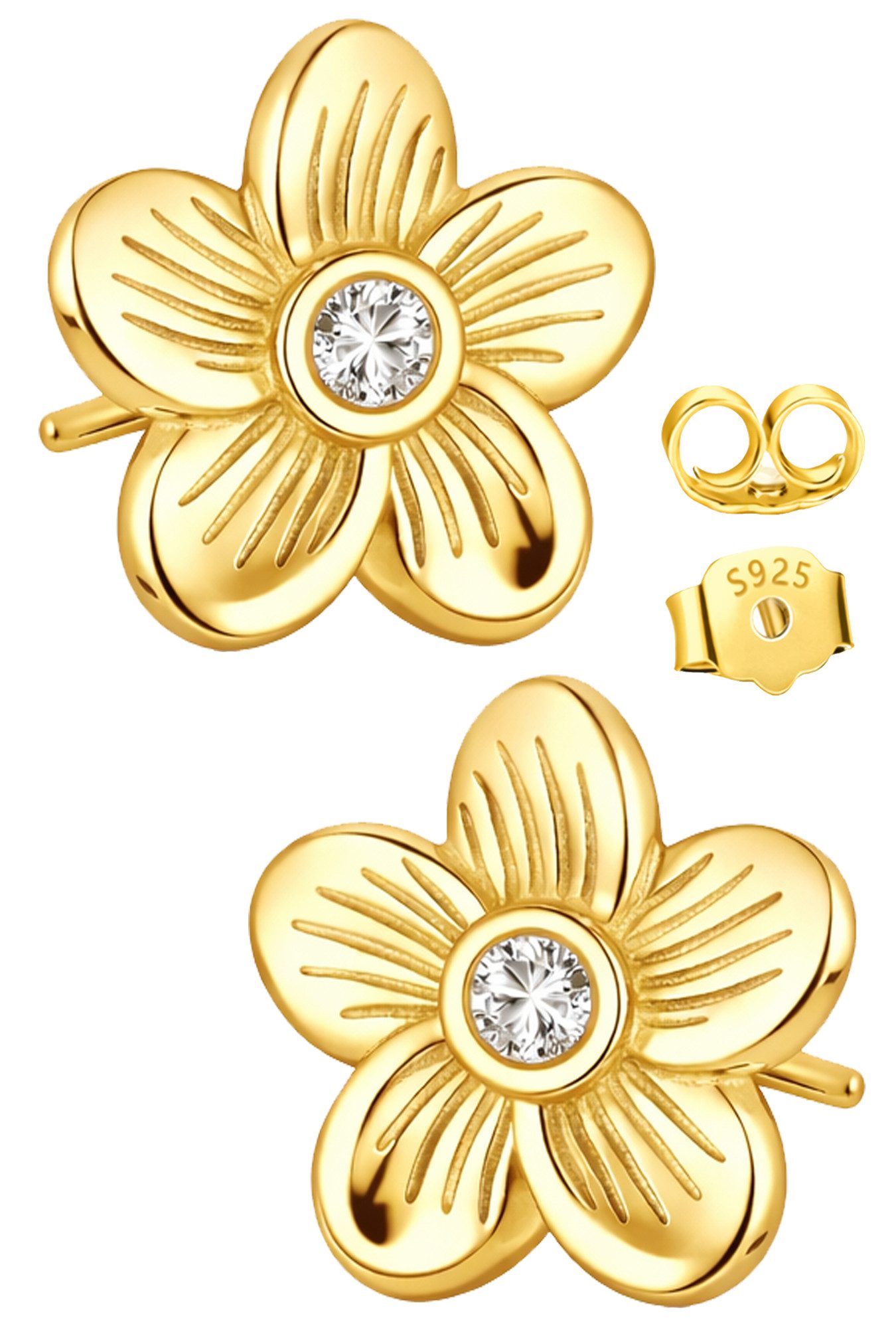 Paar Ohrstecker Damen Ohrringe Blume 925 Silber gold Geschenk Frau Schmuck