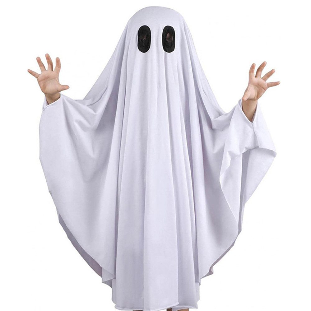 Coonoor Vampir-Kostüm Halloween Gespenst Kostüm, Weiß Umhang Cape, Lächelnd Geist Poncho, für Kinder Karneval Fasching Cosplay
