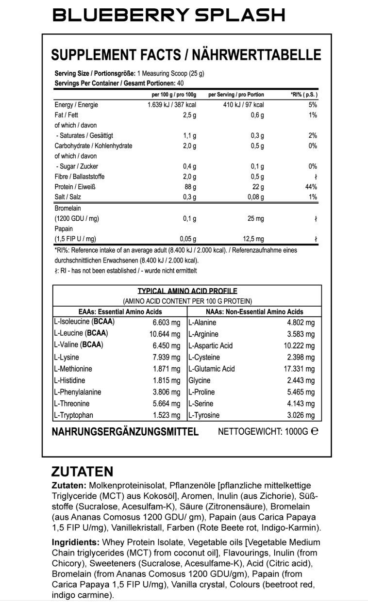 EVO Labs GmbH EVOLabs ISOLution-90 1000g CFM Isolat Whey Protein Eiweiß GER QUALITY Pulver, 1 er Packung, Dose à 1,00 St., proteinreiche Ernährung, Proteinquelle, Bromelain, Papain