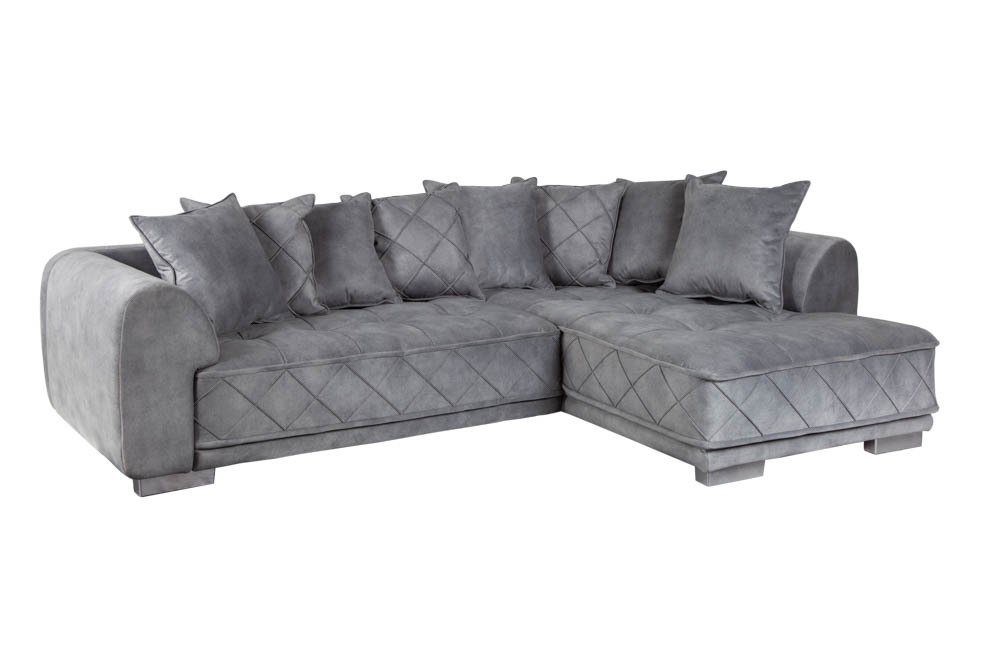 Samt 320cm · Couch riess-ambiente 1 Ecksofa Kissen XXL · DECADENCIA Wohnzimmer Modern Einzelartikel L-Form · Teile, · inkl. Design · silbergrau,