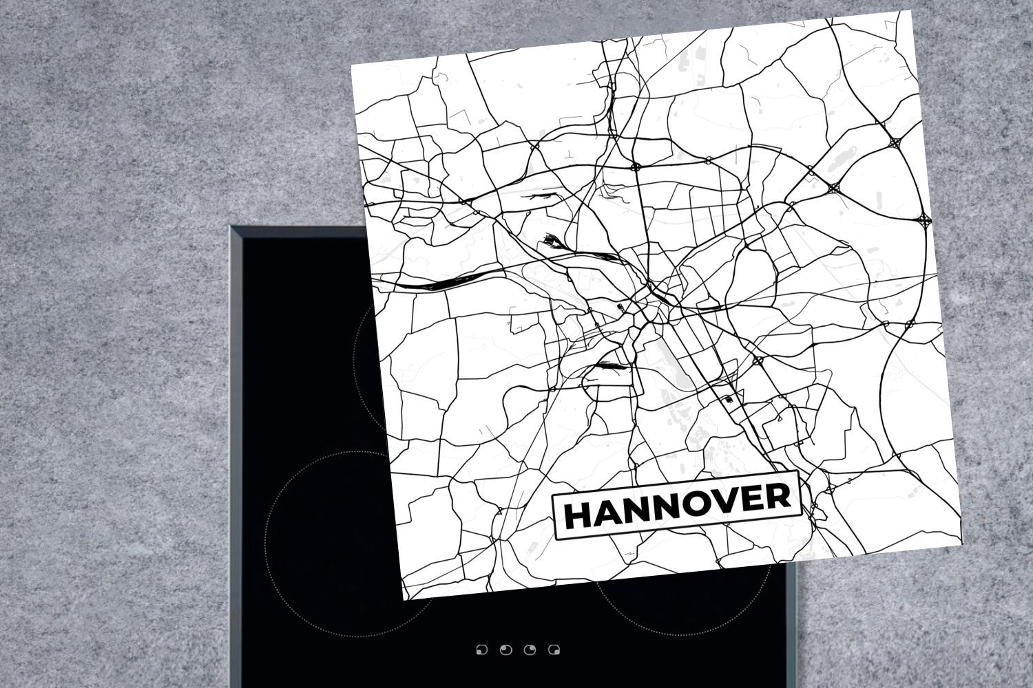 Hannover tlg), - küche MuchoWow Vinyl, cm, Herdblende-/Abdeckplatte - für Ceranfeldabdeckung, Arbeitsplatte 78x78 Karte (1 Stadtplan,