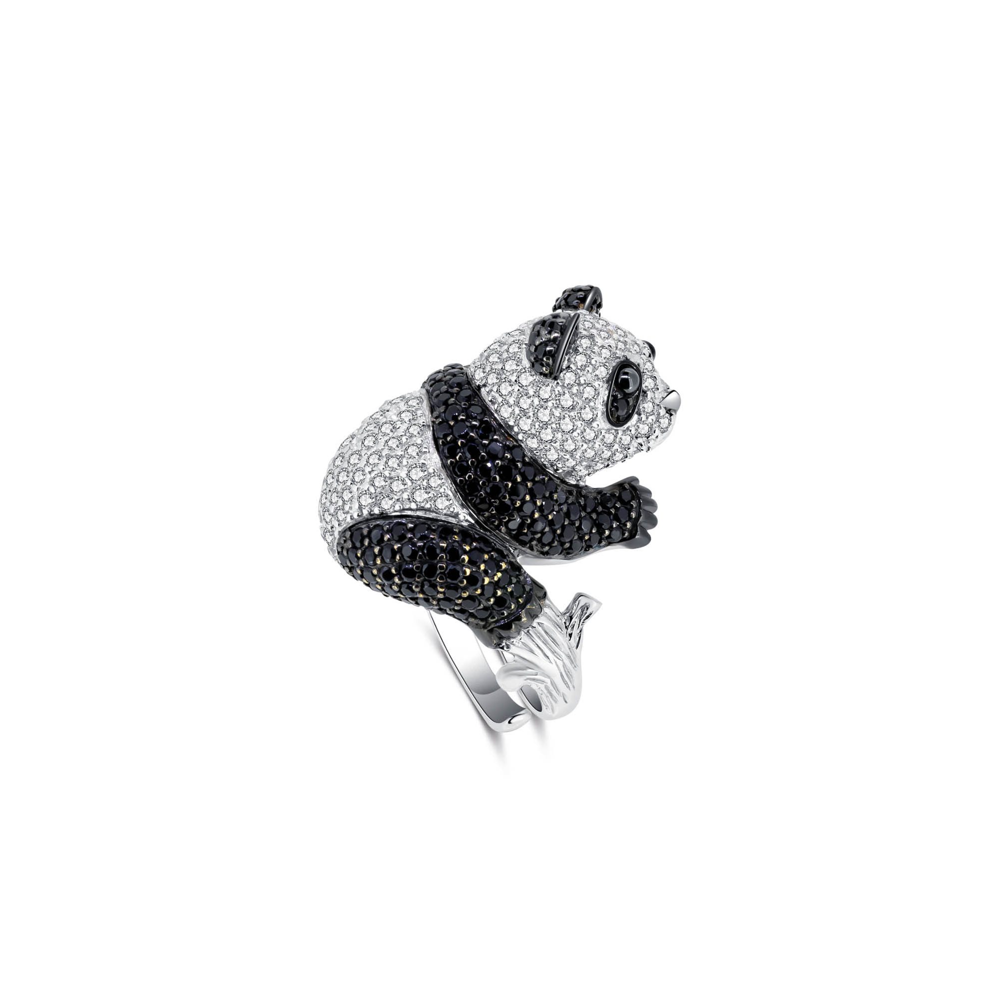 Seinerzeit FLORA & FAUNA Silberring Moji Panda Ring (1-tlg), Material: 925 Sterling Silber, rhodiniert, geschwärzt
