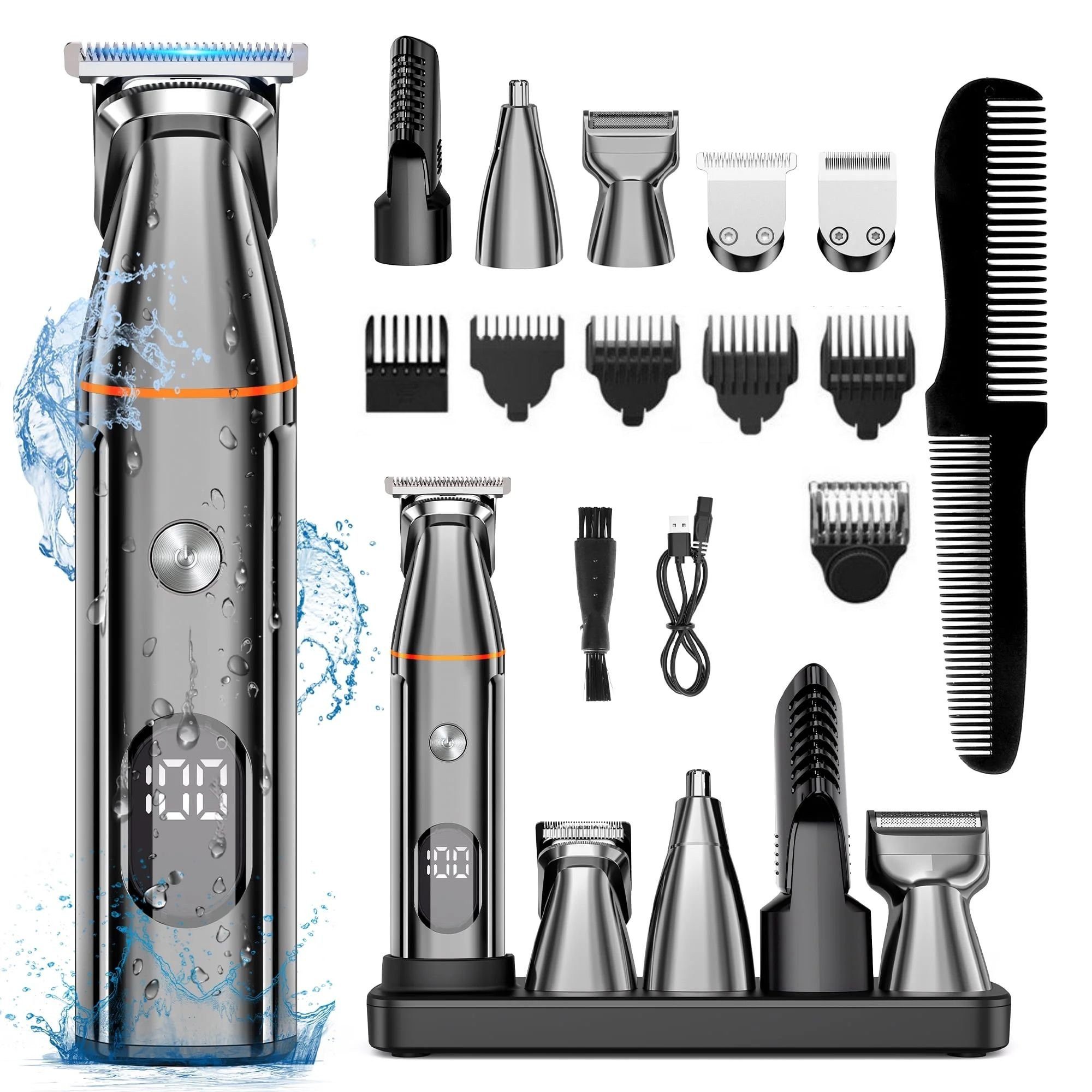 ibettertec Haarschneider Herren 5-in-1 Barttrimmer Bartschneider Grooming Set, Nasenhaartrimmer Körpertrimmer LED-Display 90 Min Laufzeit IPX6