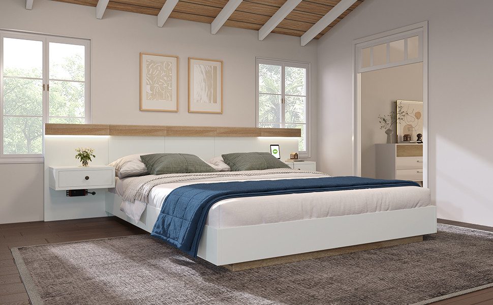 REDOM Massivholzbett Doppelbett Holzbett (Kiefernholz Doppelbett günstig online kaufen