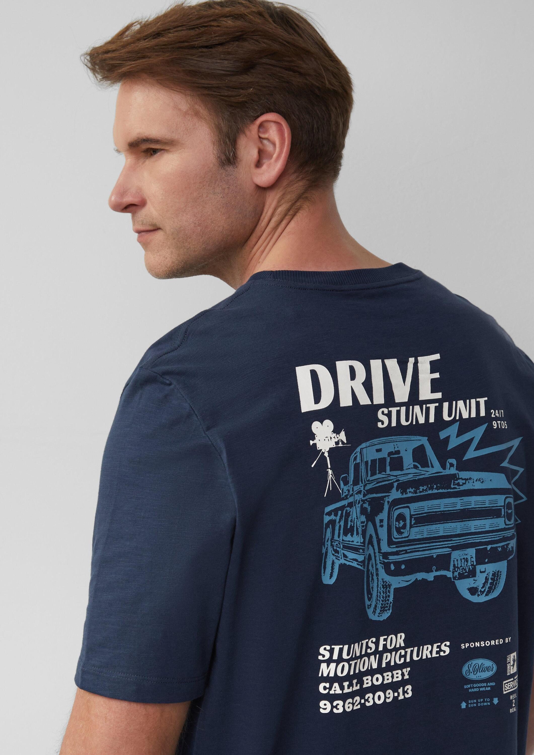 s.Oliver Kurzarmshirt T-Shirt T-Shirt mit Flammgarnstruktur und Rückenprint