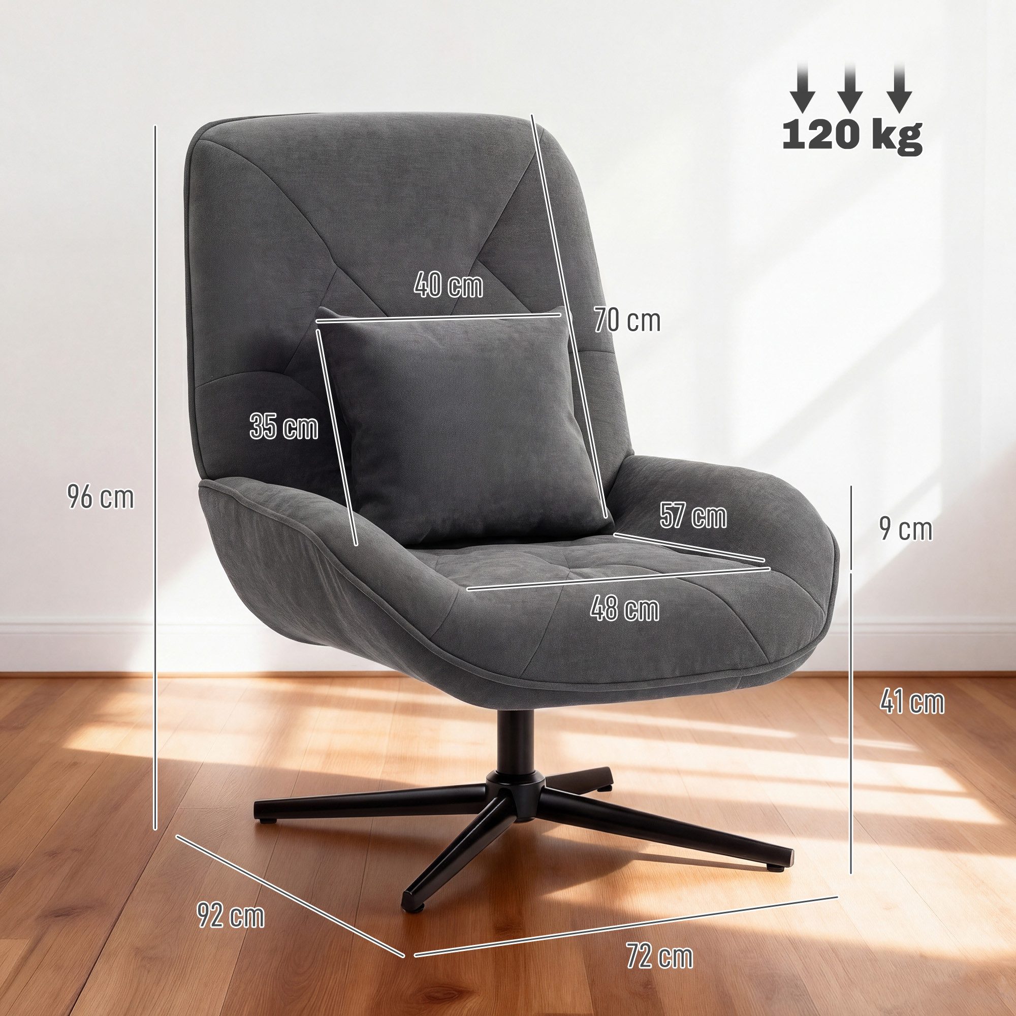 HOMCOM Relaxsessel Sessel drehbar mit Lendenkissen, Polstersessel mit Chenille-Optik (Loungesessel, 1-St., Polsterstuhl), für Wohnzimmer, Schlafzimmer, Dunkelgrau